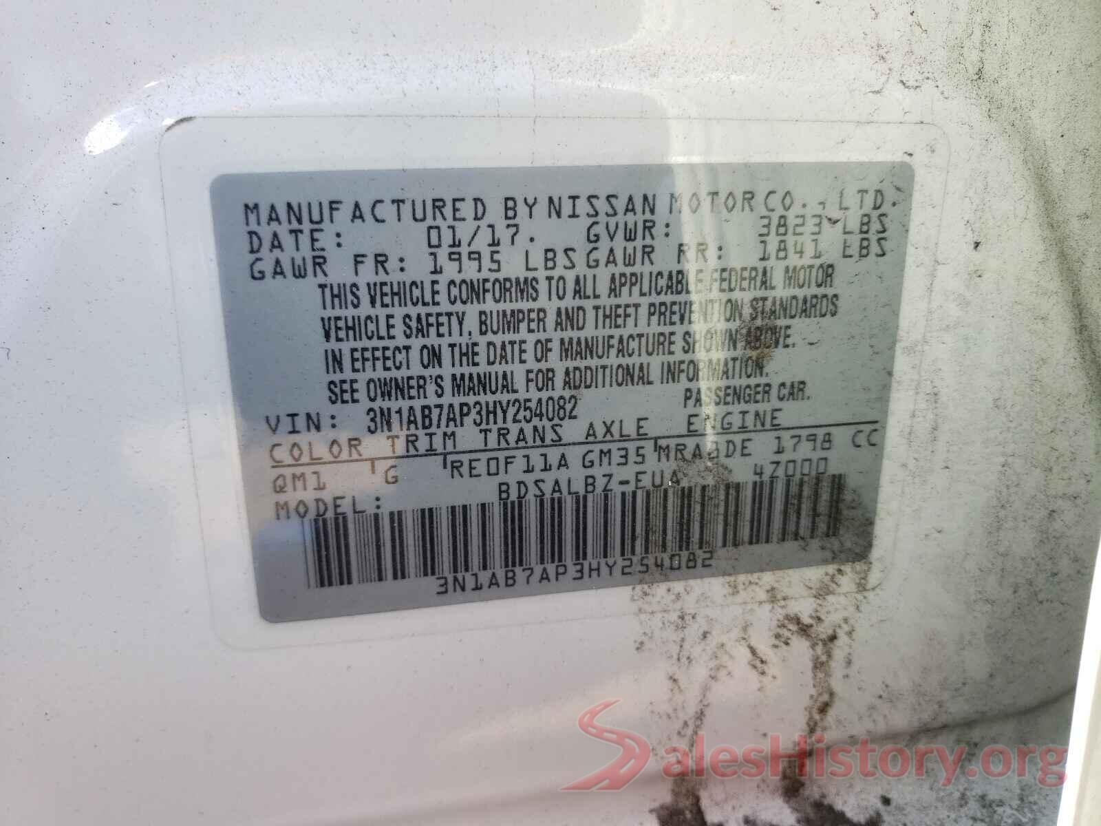 3N1AB7AP3HY254082 2017 NISSAN SENTRA