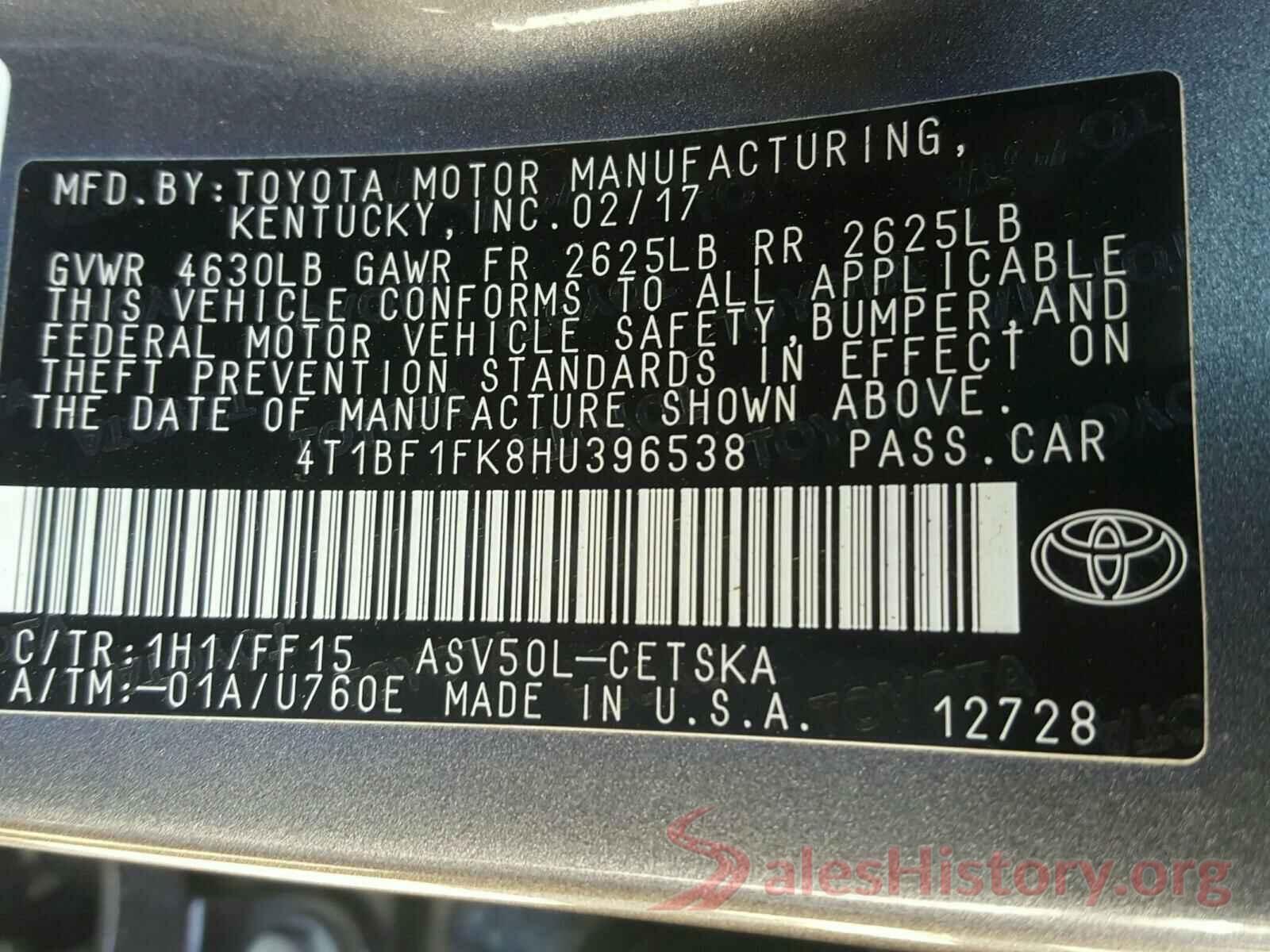 4T1BF1FK8HU396538 2017 TOYOTA CAMRY