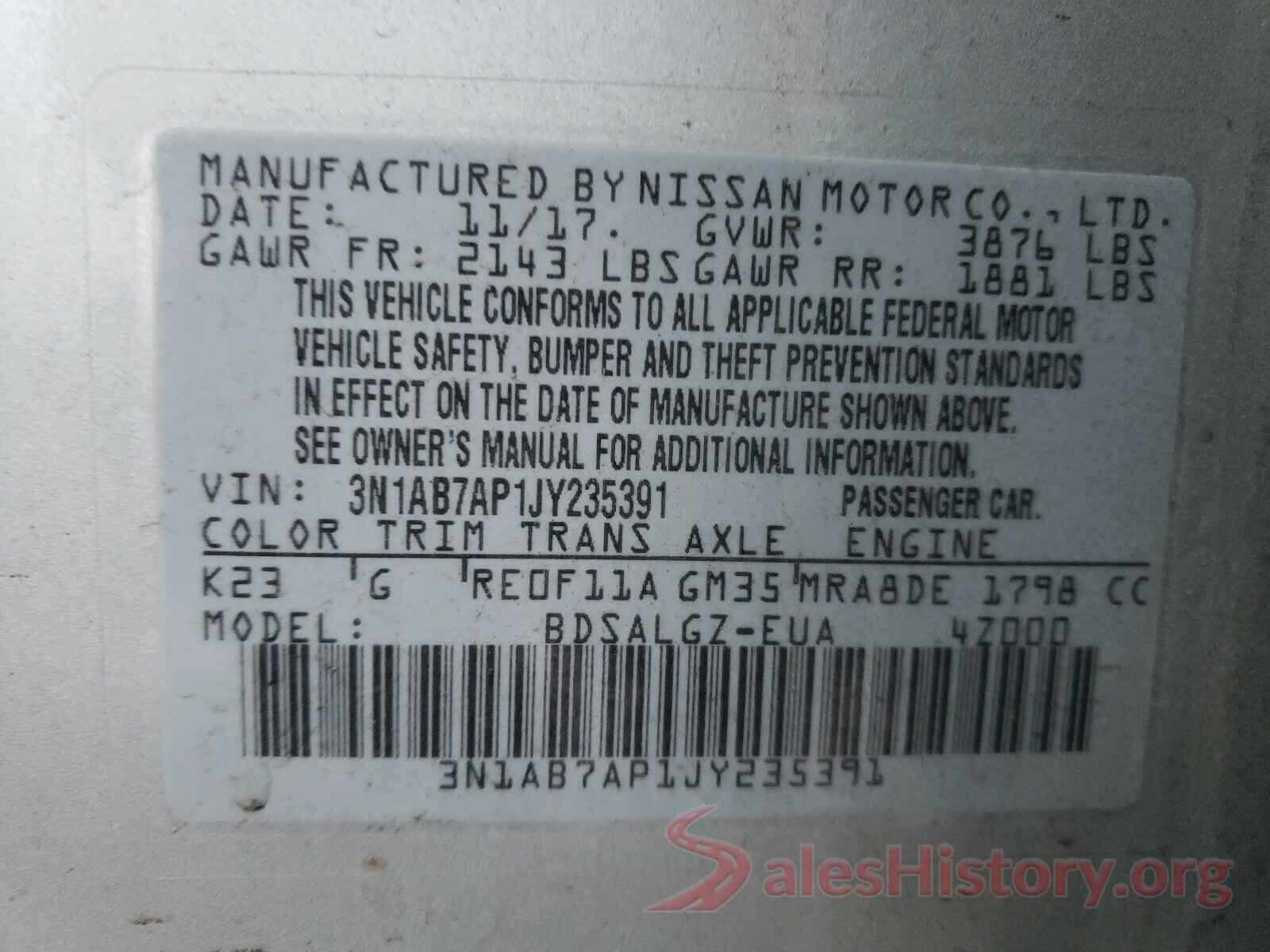 3N1AB7AP1JY235391 2018 NISSAN SENTRA