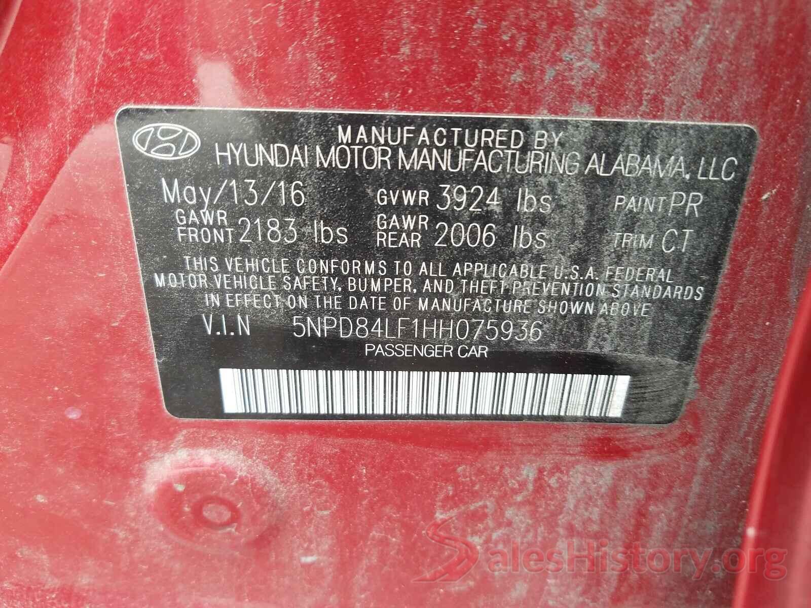 5NPD84LF1HH075936 2017 HYUNDAI ELANTRA