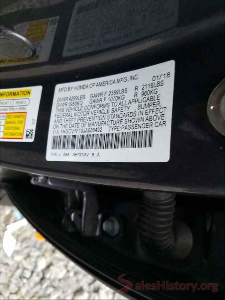 1HGCV1F10JA086492 2018 HONDA ACCORD