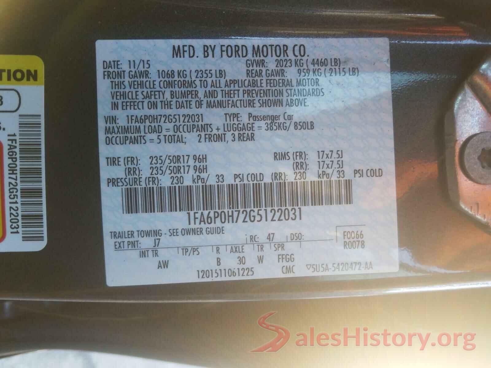 1FA6P0H72G5122031 2016 FORD FUSION