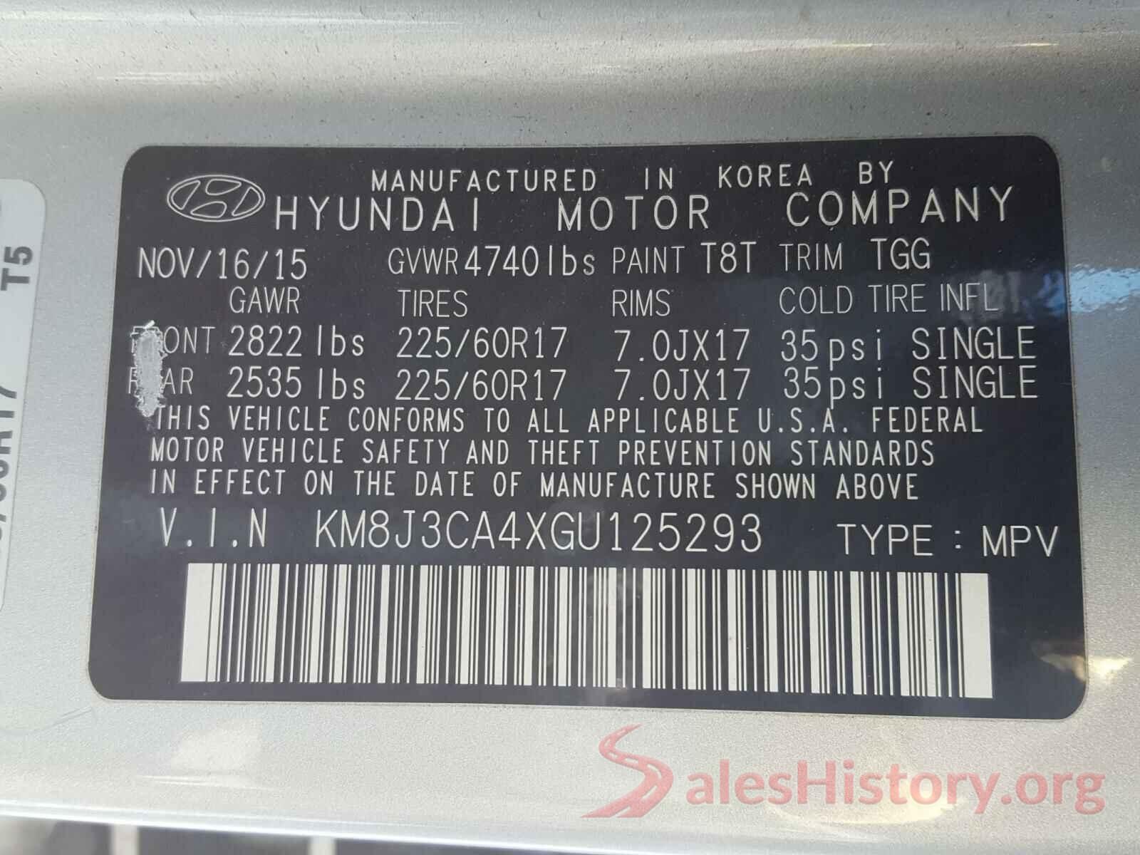 KM8J3CA4XGU125293 2016 HYUNDAI TUCSON