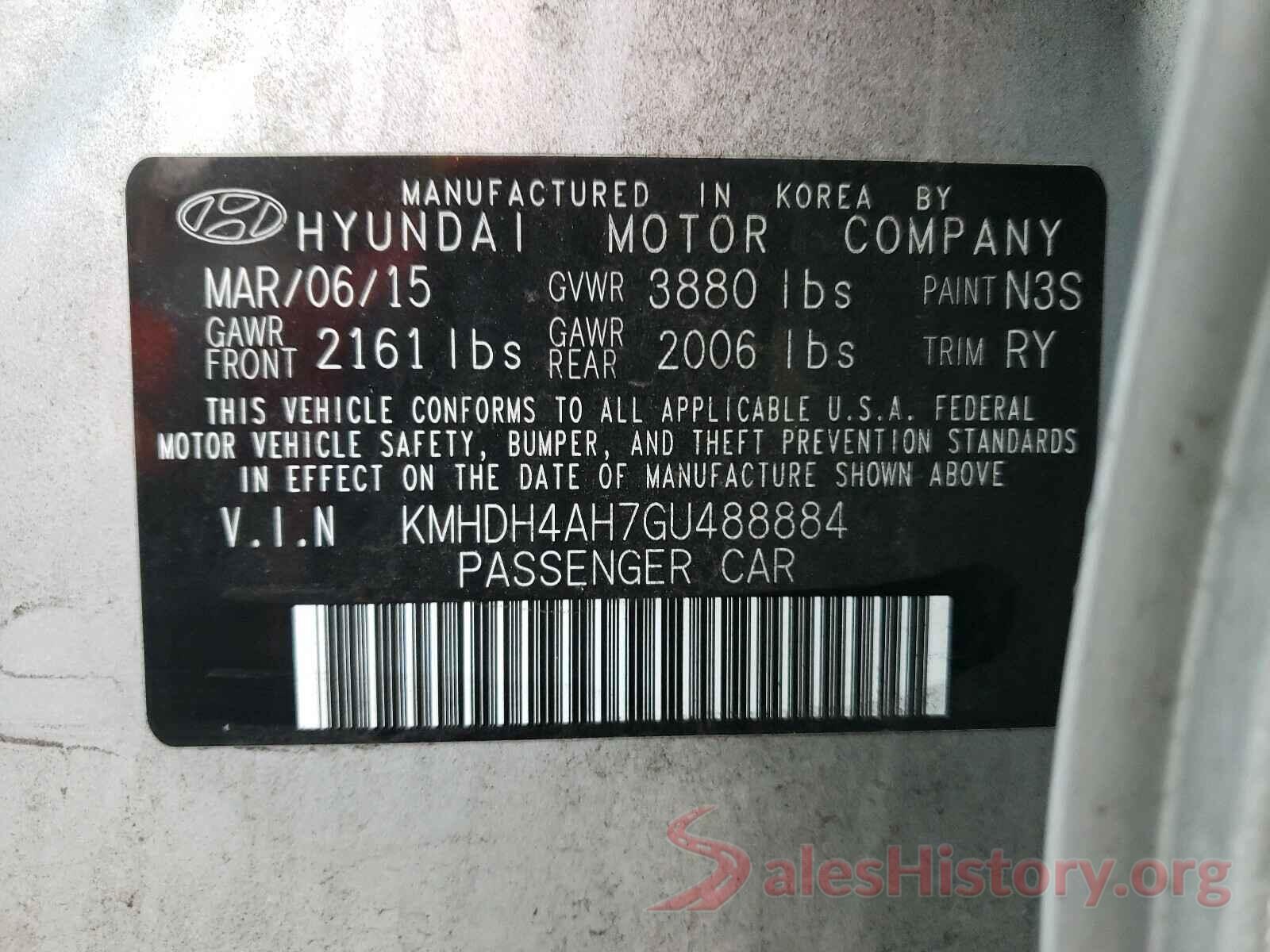 KMHDH4AH7GU488884 2016 HYUNDAI ELANTRA