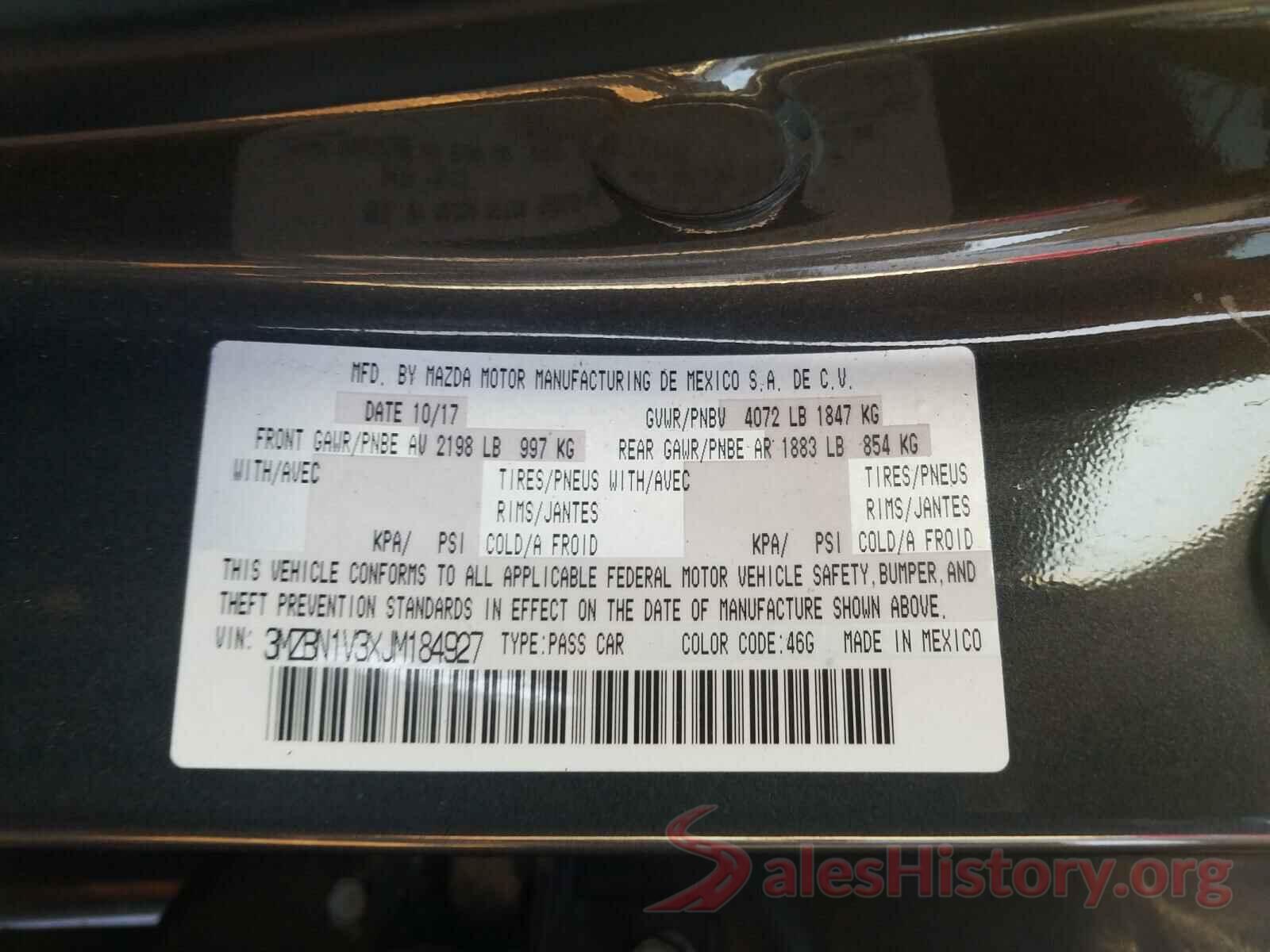 3MZBN1V3XJM184927 2018 MAZDA 3