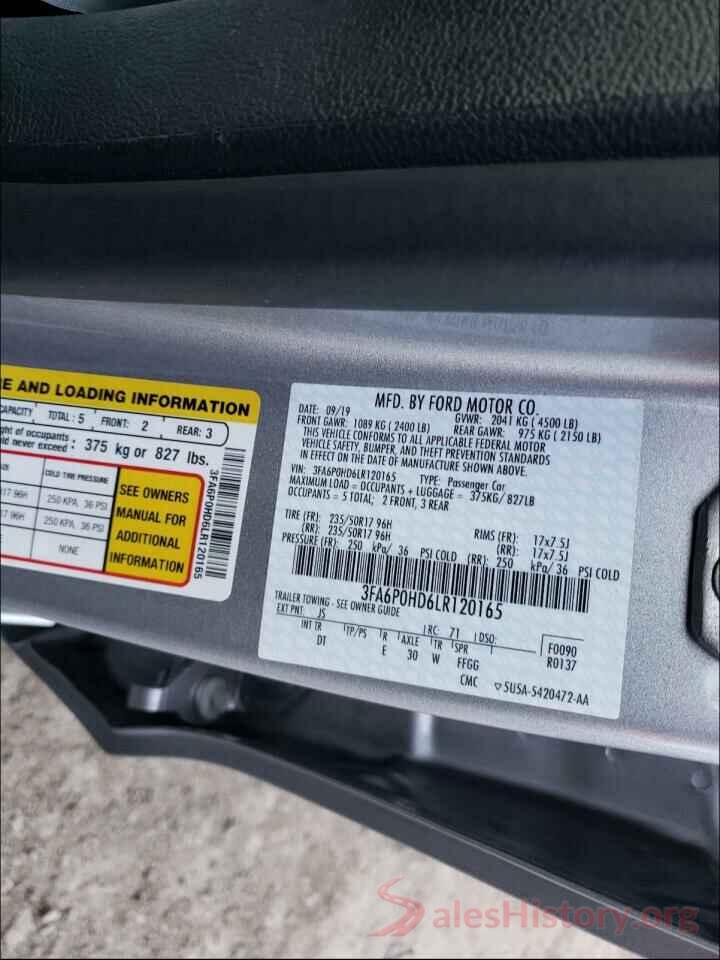 3FA6P0HD6LR120165 2020 FORD FUSION