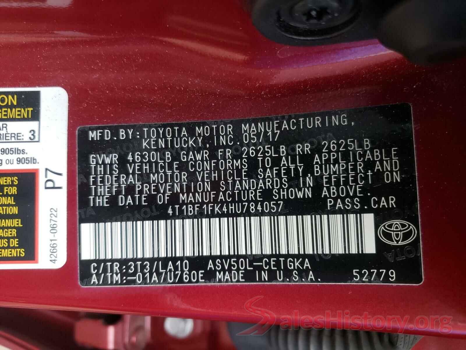 4T1BF1FK4HU784057 2017 TOYOTA CAMRY