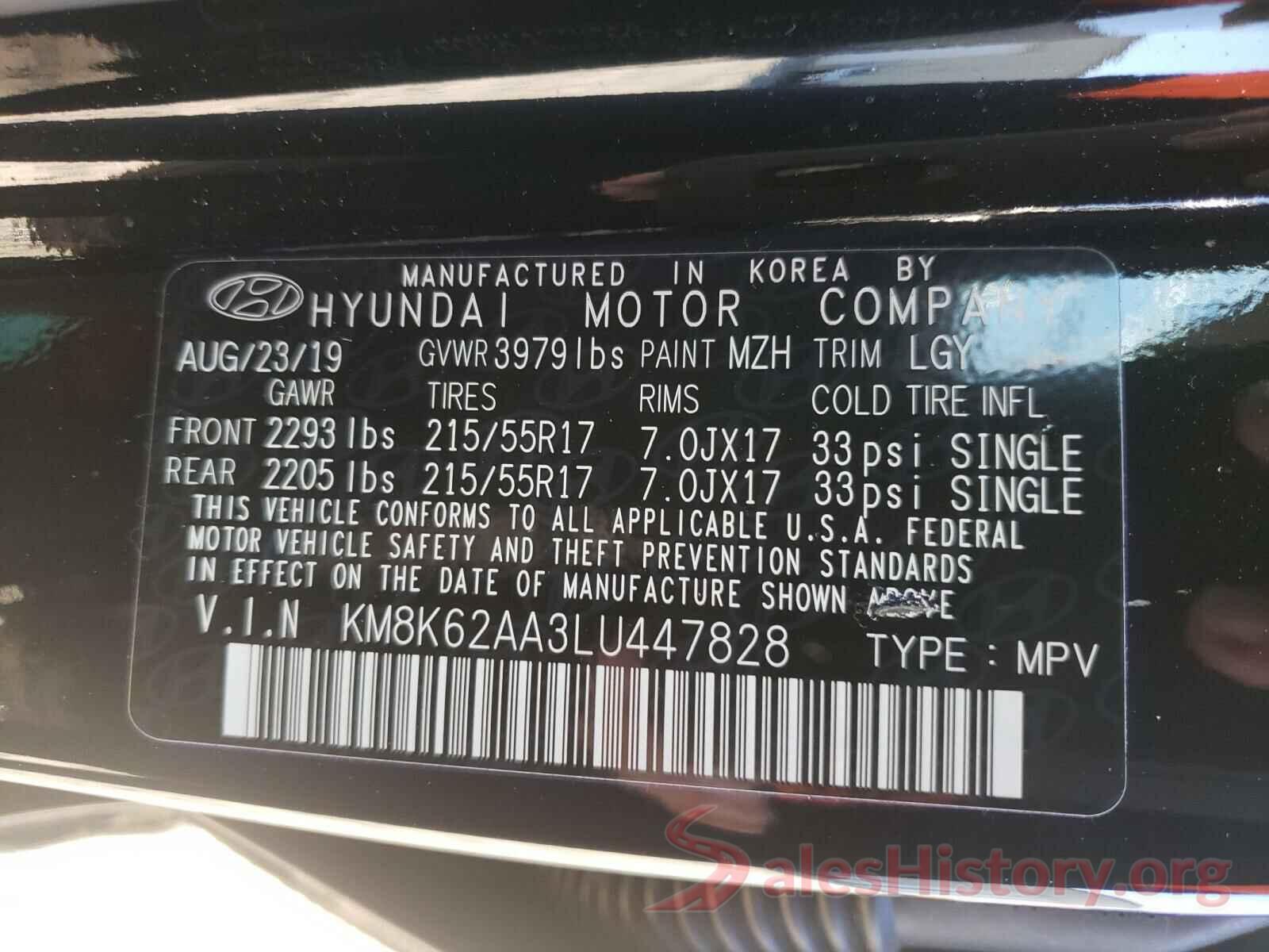 KM8K62AA3LU447828 2020 HYUNDAI KONA