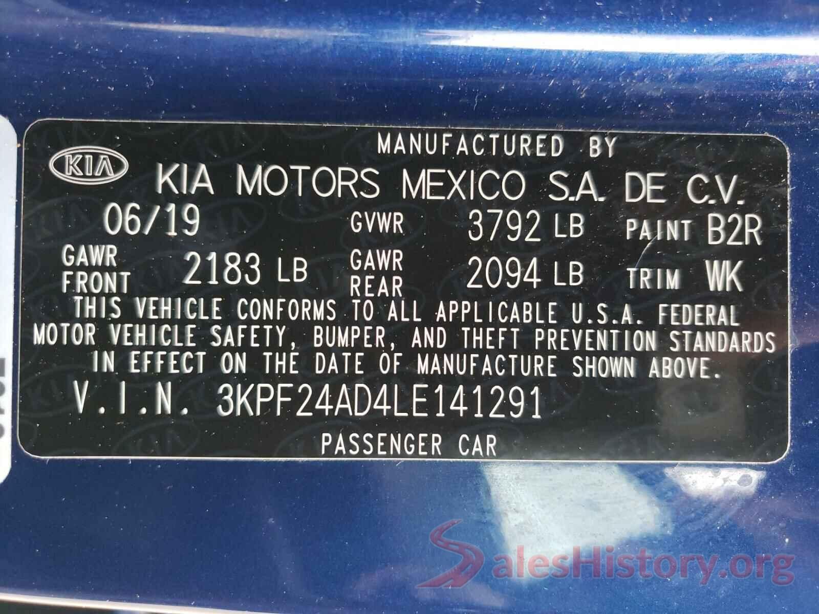 3KPF24AD4LE141291 2020 KIA FORTE