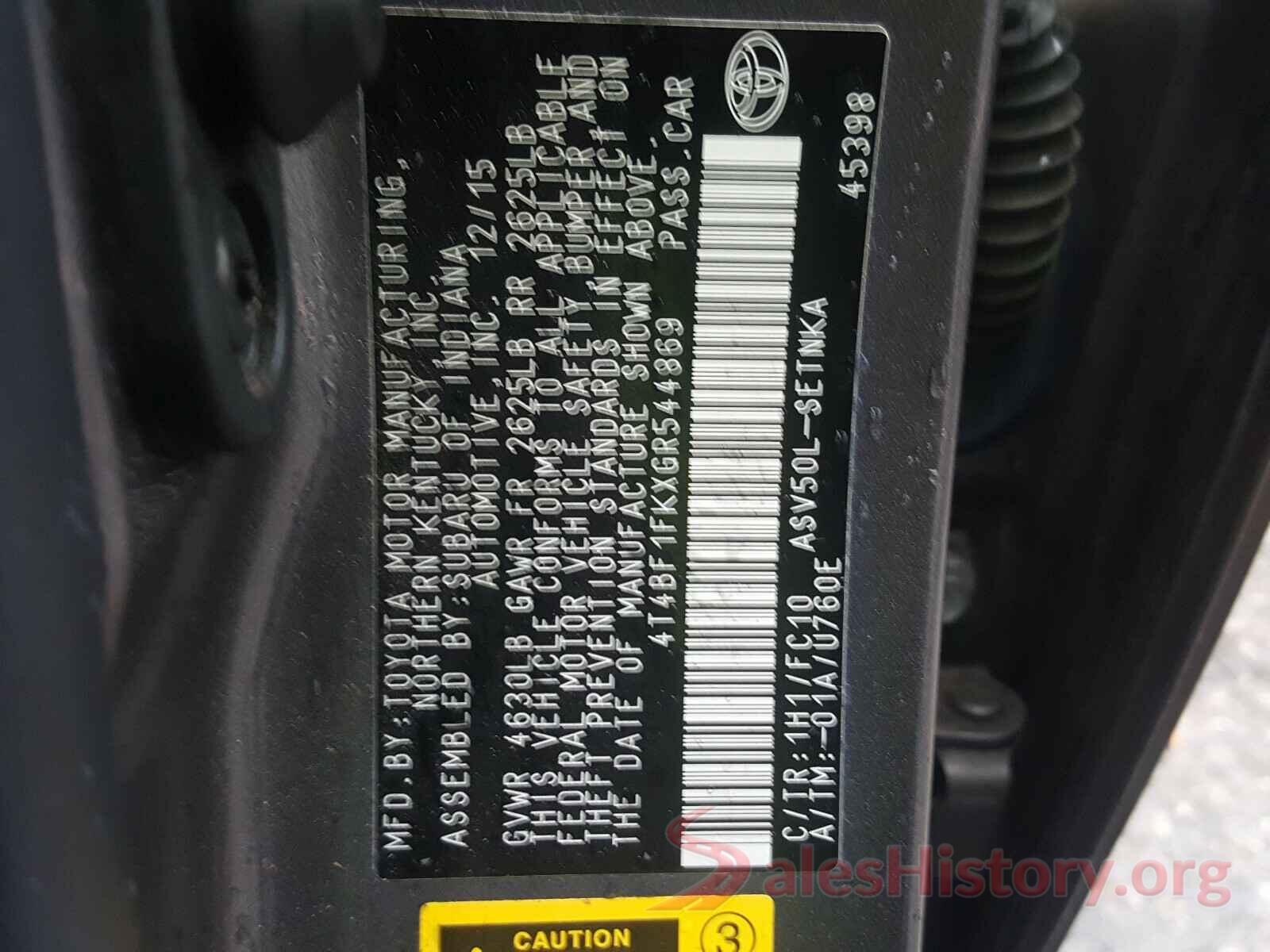 4T4BF1FKXGR544869 2016 TOYOTA CAMRY