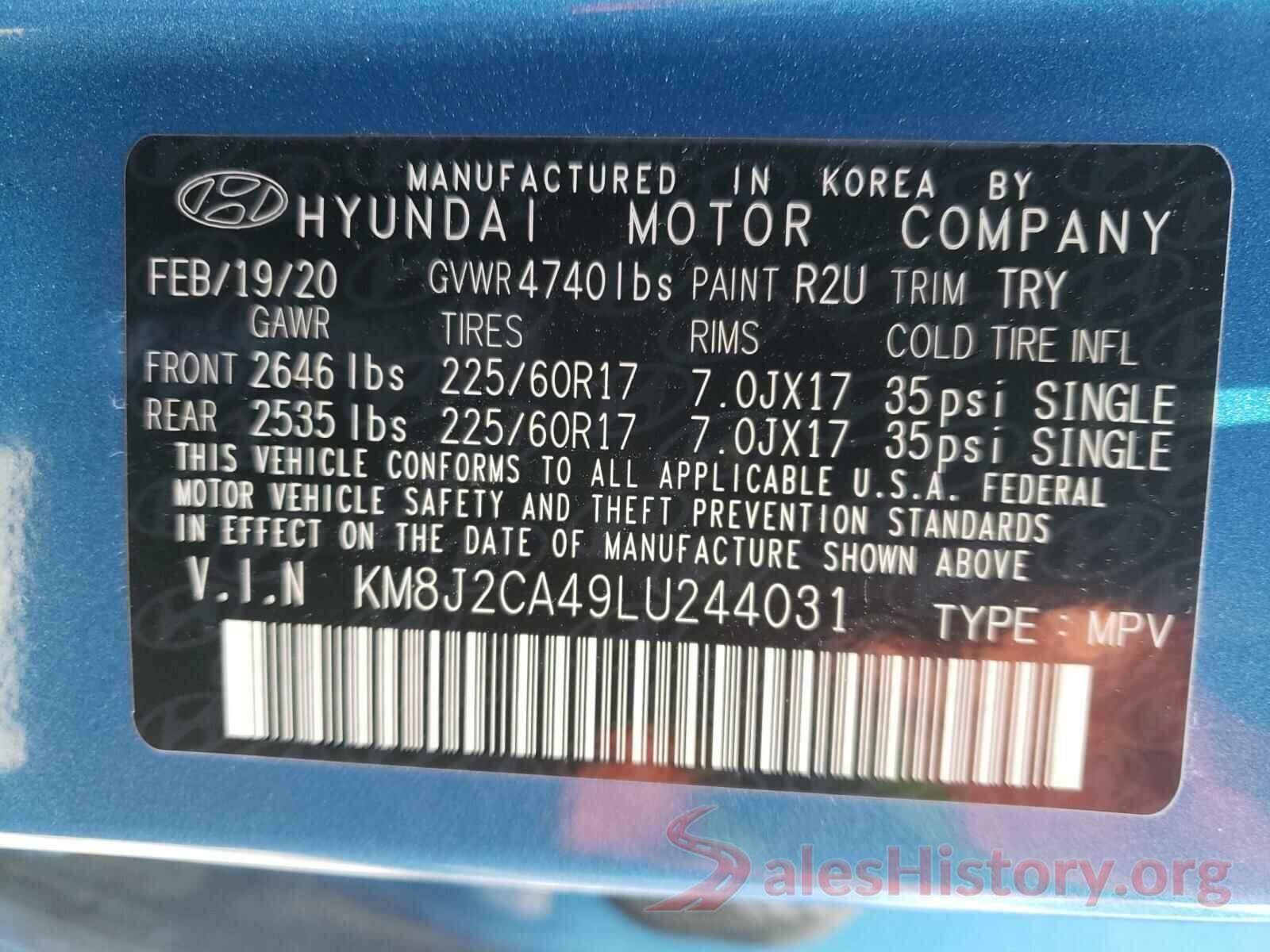 KM8J2CA49LU244031 2020 HYUNDAI TUCSON