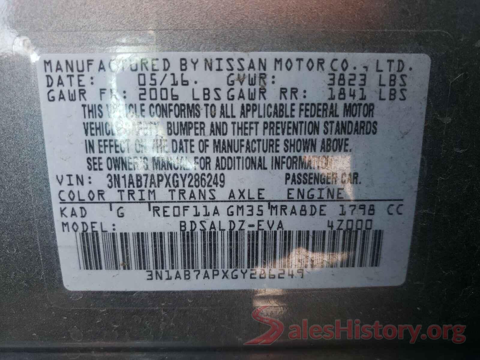 3N1AB7APXGY286249 2016 NISSAN SENTRA