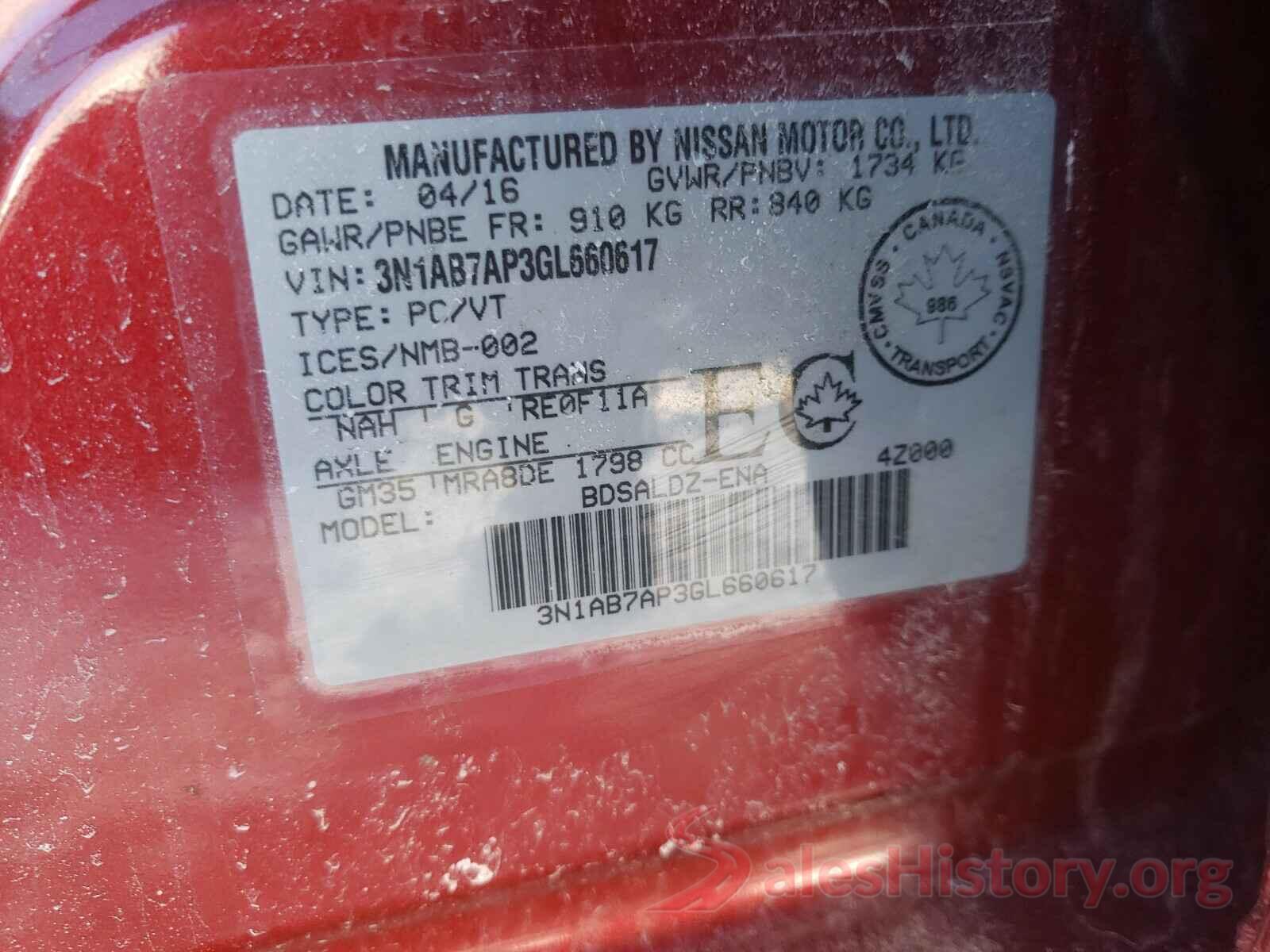 3N1AB7AP3GL660617 2016 NISSAN SENTRA