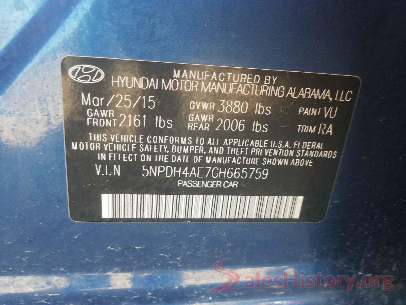 5NPDH4AE7GH665759 2016 HYUNDAI ELANTRA