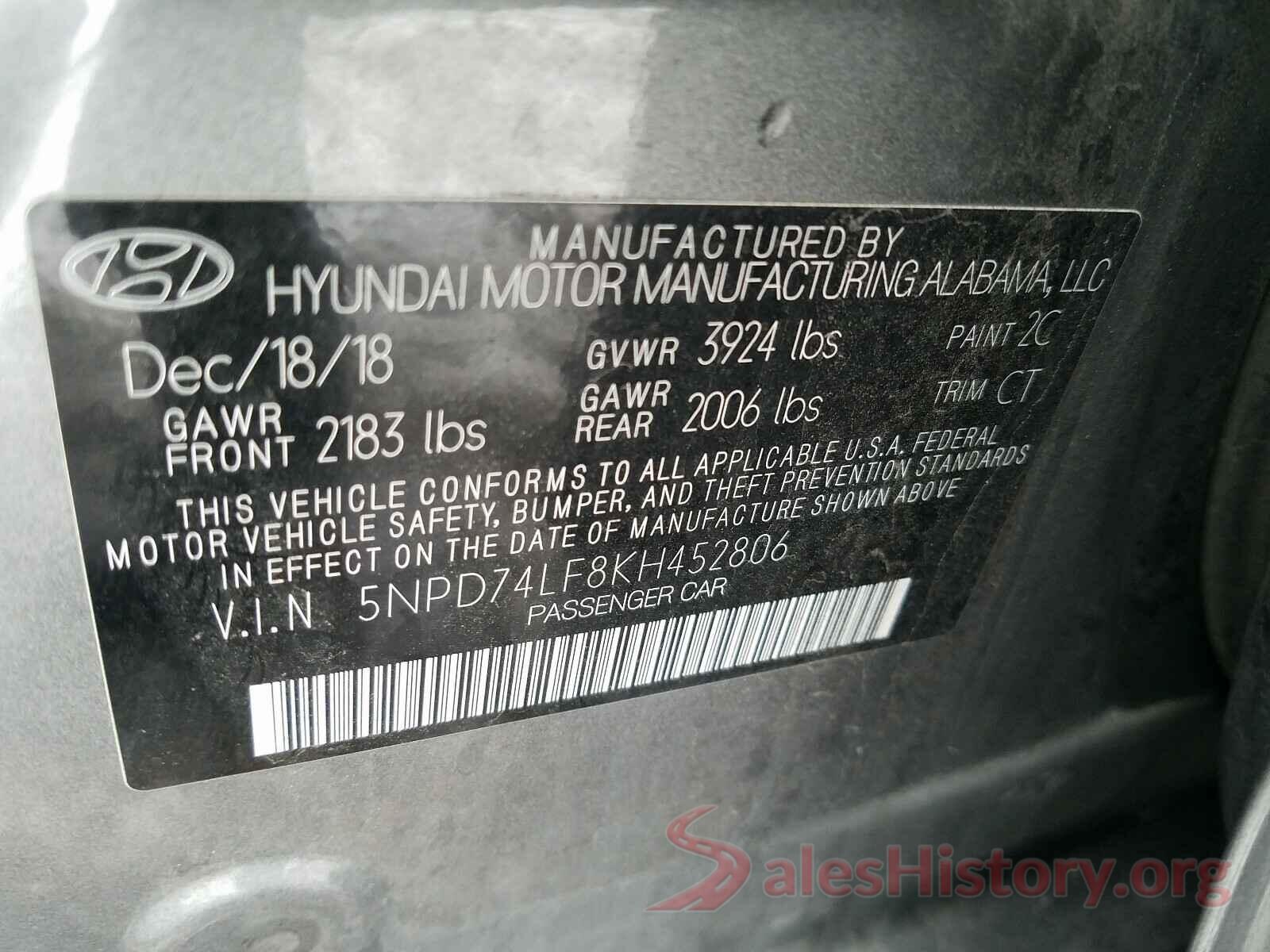 5NPD74LF8KH452806 2019 HYUNDAI ELANTRA