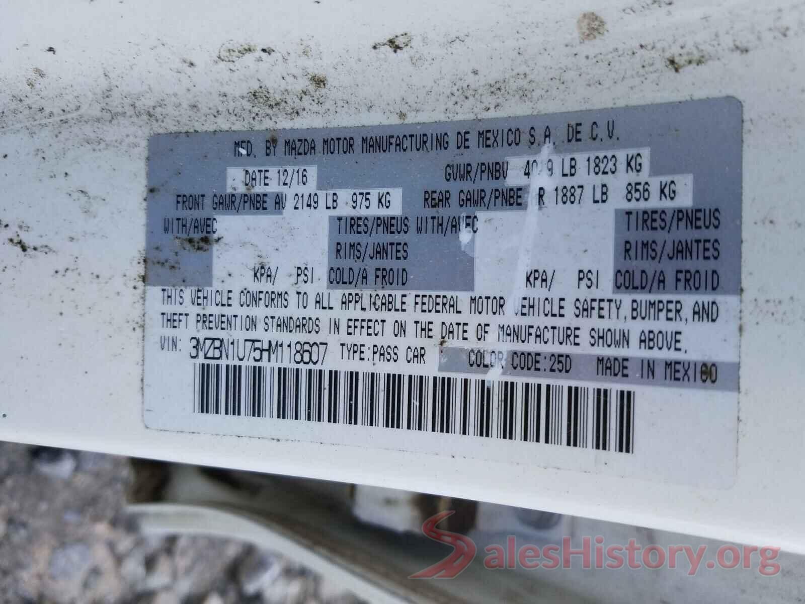 3MZBN1U75HM118607 2017 MAZDA 3