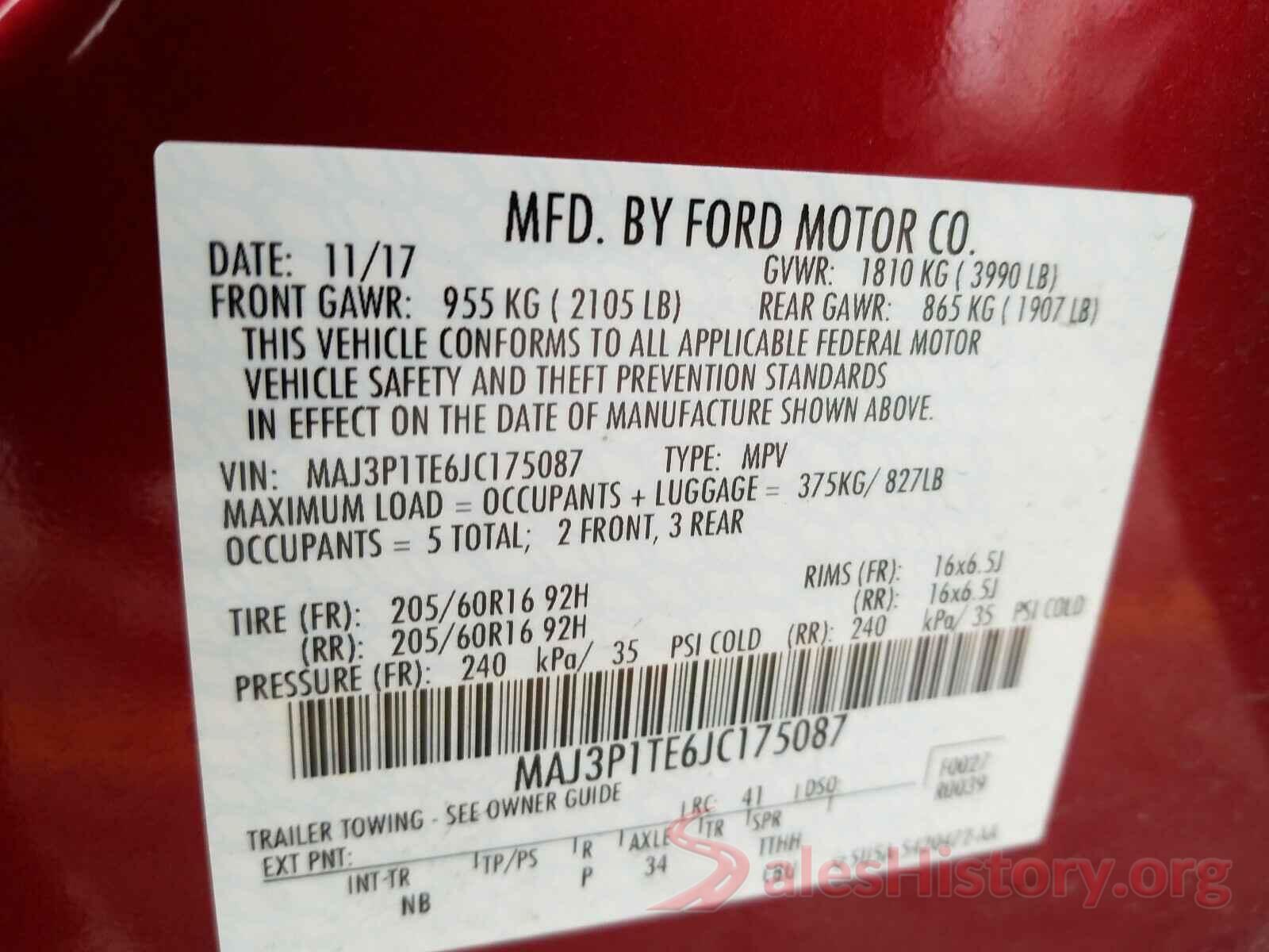 MAJ3P1TE6JC175087 2018 FORD ALL OTHER