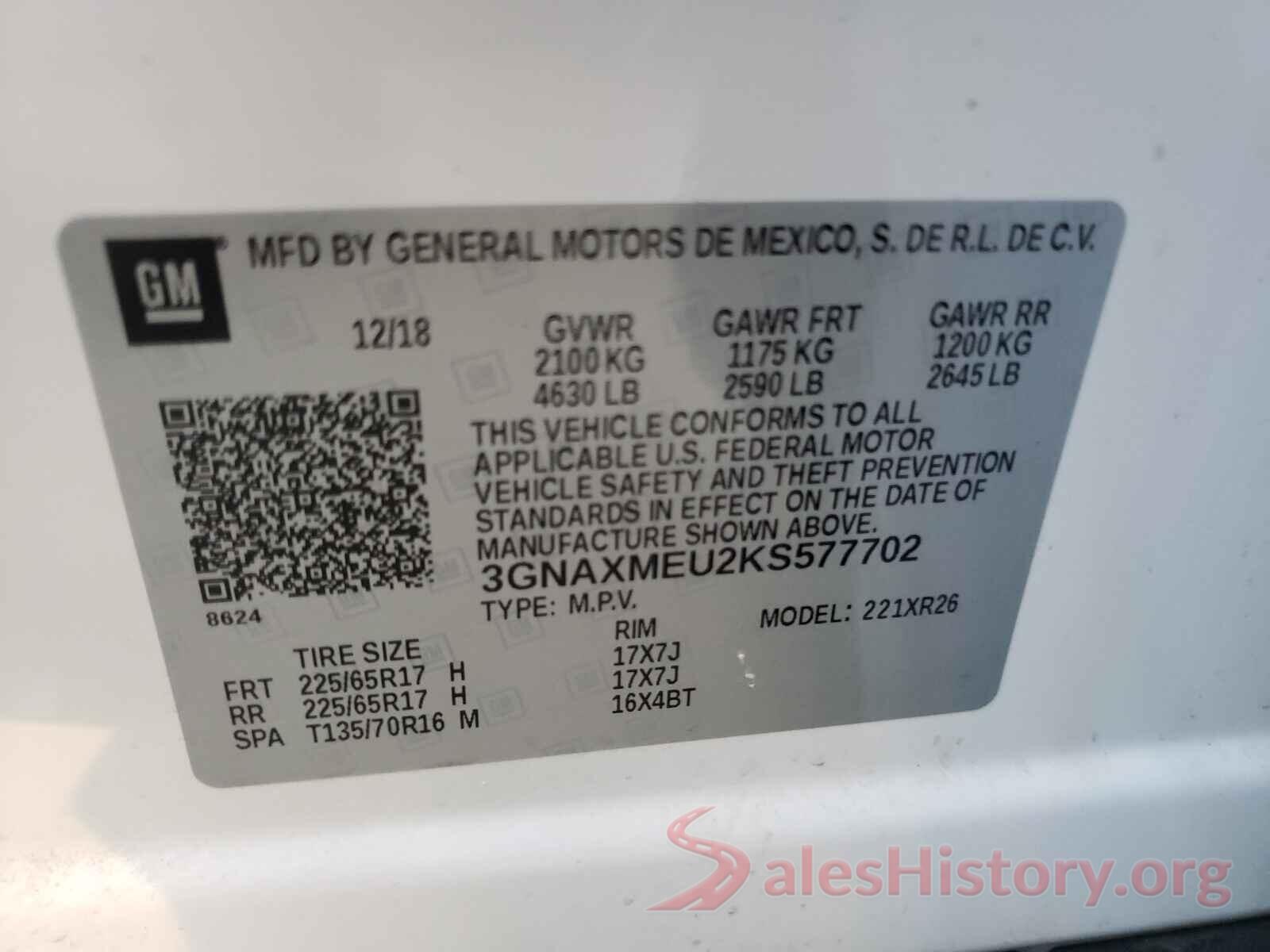 3GNAXMEU2KS577702 2019 CHEVROLET EQUINOX