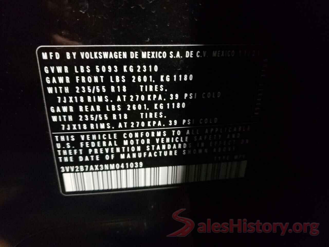 3VV2B7AX3NM041039 2022 VOLKSWAGEN TIGUAN