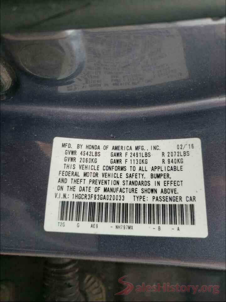 1HGCR3F93GA020033 2016 HONDA ACCORD