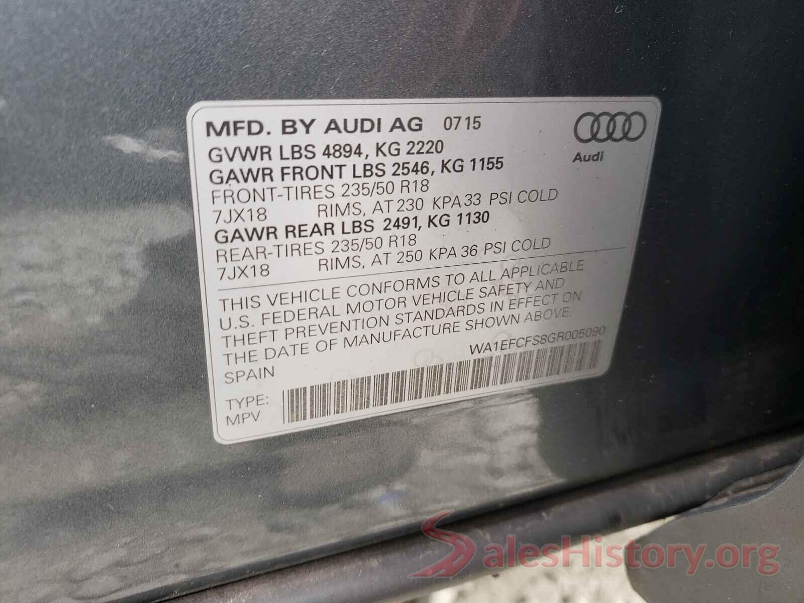 WA1EFCFS8GR005090 2016 AUDI Q3