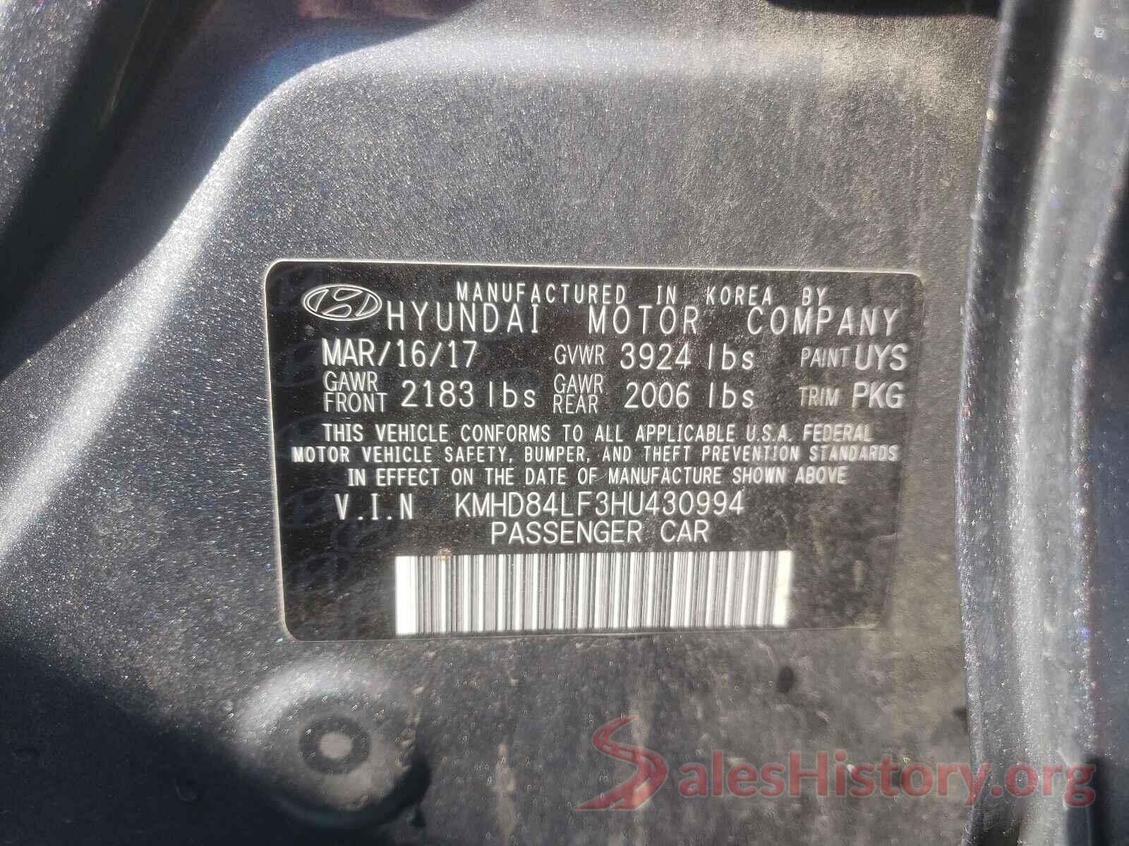 KMHD84LF3HU430994 2017 HYUNDAI ELANTRA