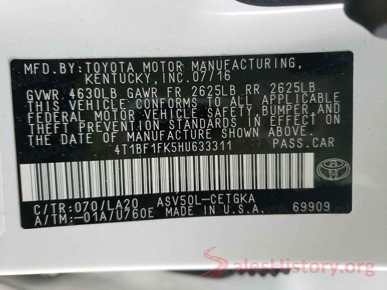 4T1BF1FK5HU633311 2017 TOYOTA CAMRY