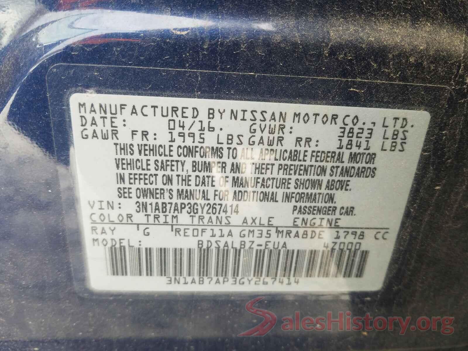 3N1AB7AP3GY267414 2016 NISSAN SENTRA