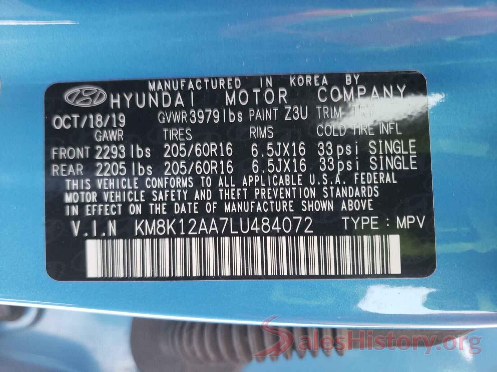 KM8K12AA7LU484072 2020 HYUNDAI KONA