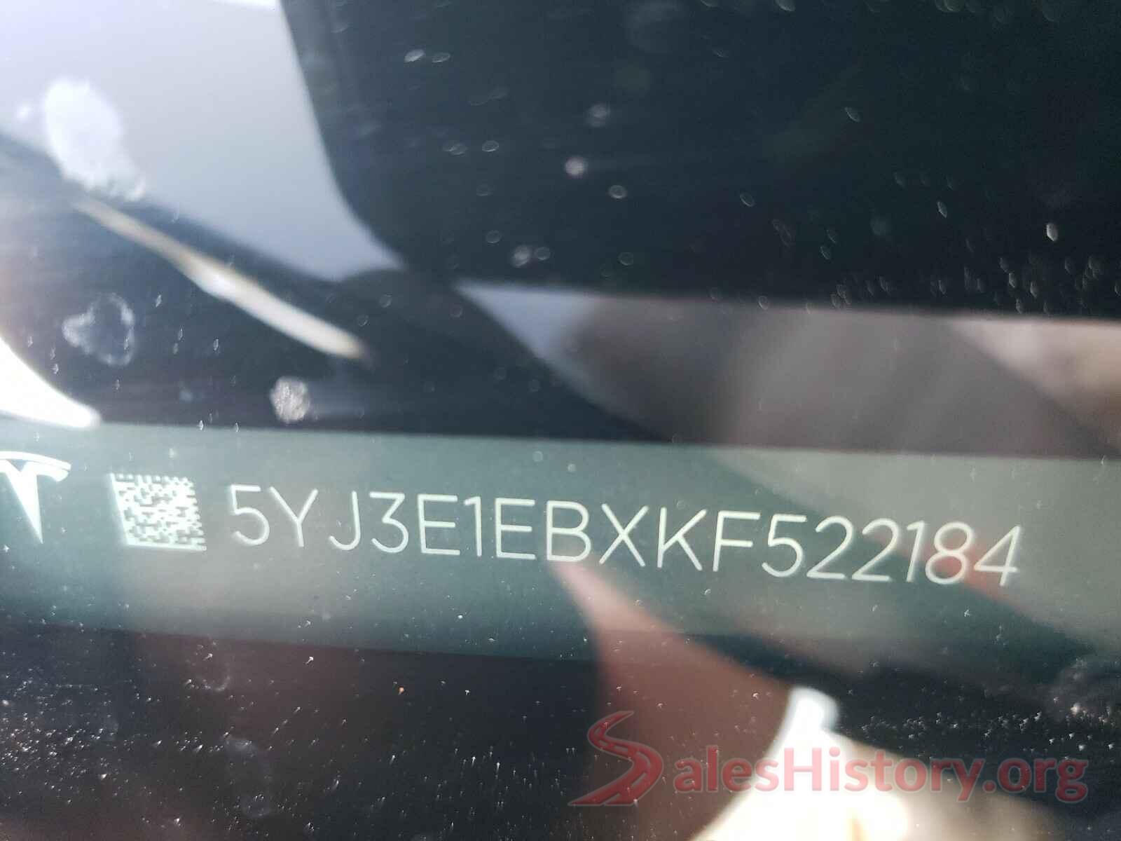 5YJ3E1EBXKF522184 2019 TESLA MODEL 3