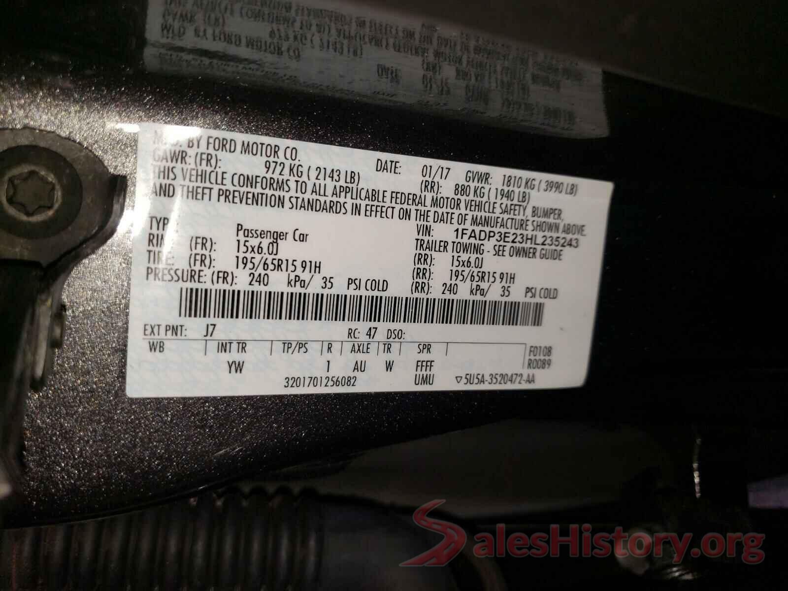 1FADP3E23HL235243 2017 FORD FOCUS