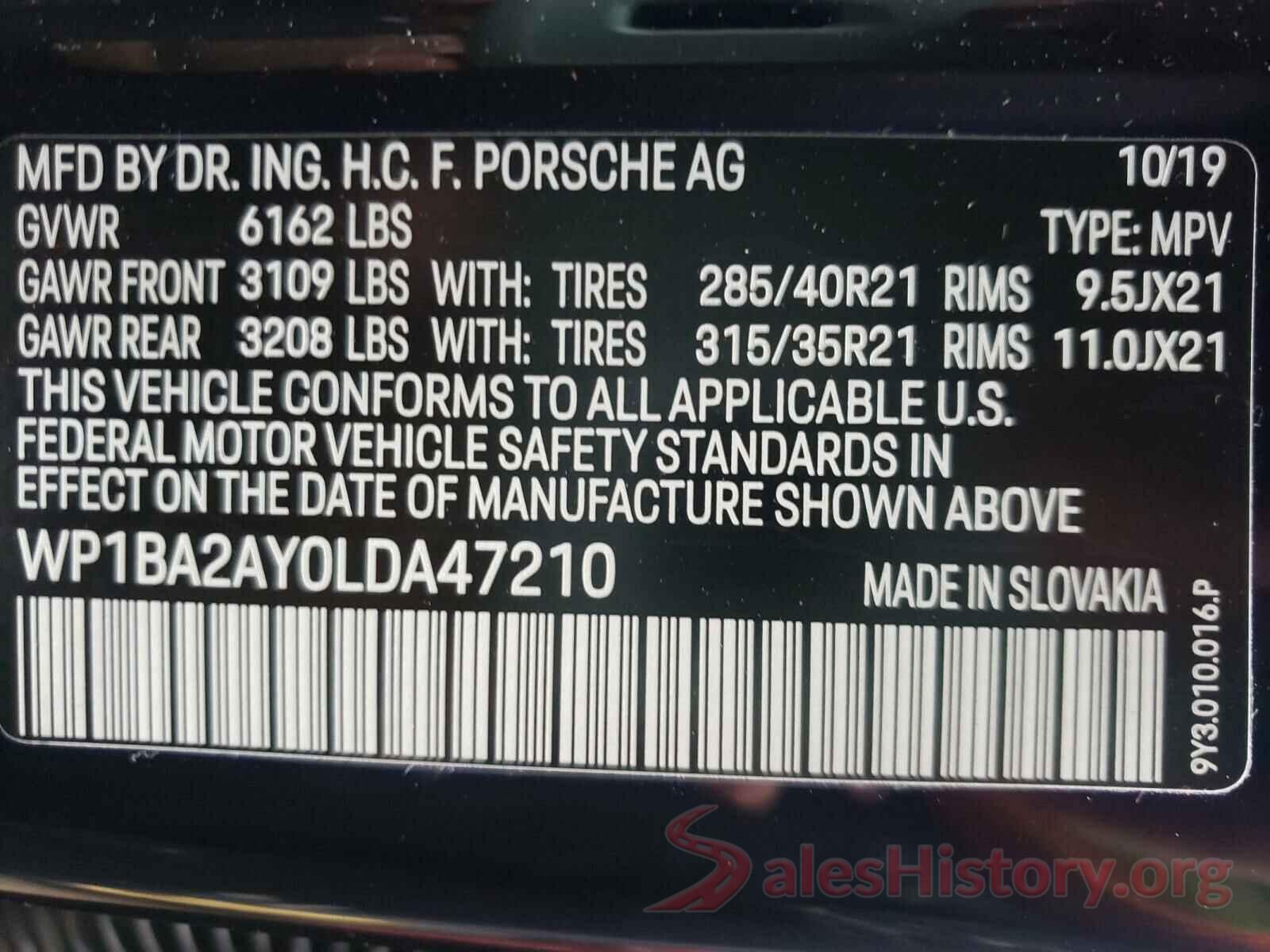 WP1BA2AY0LDA47210 2020 PORSCHE CAYENNE