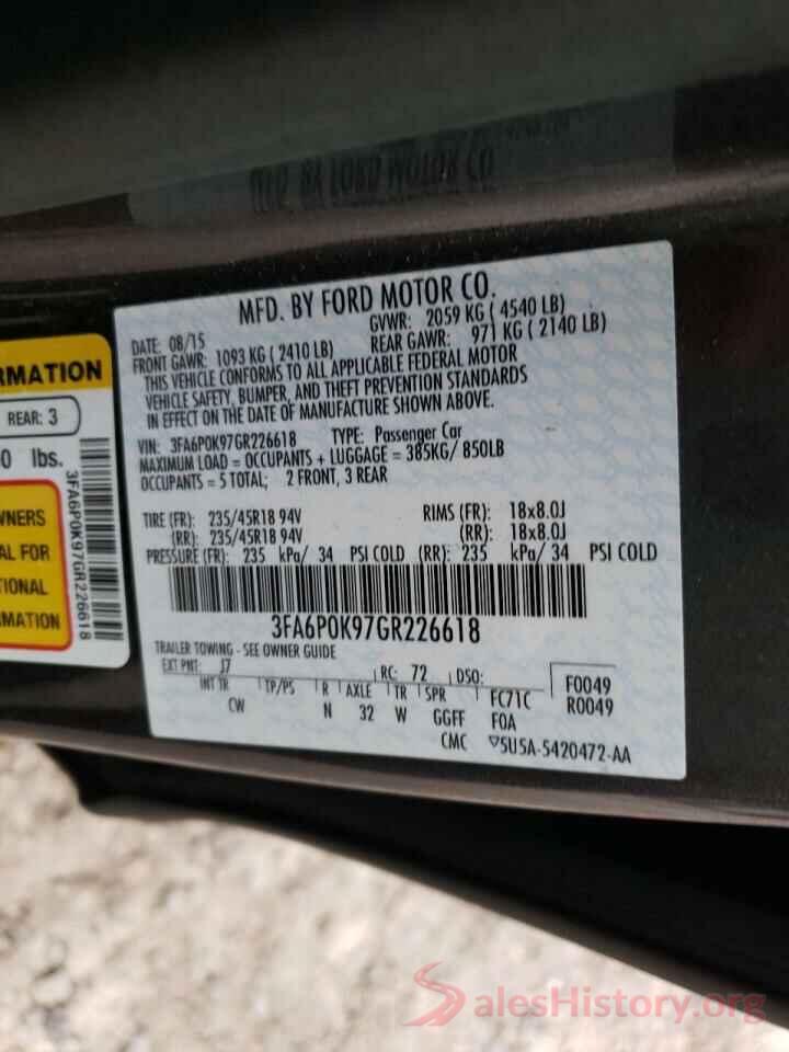 3FA6P0K97GR226618 2016 FORD FUSION