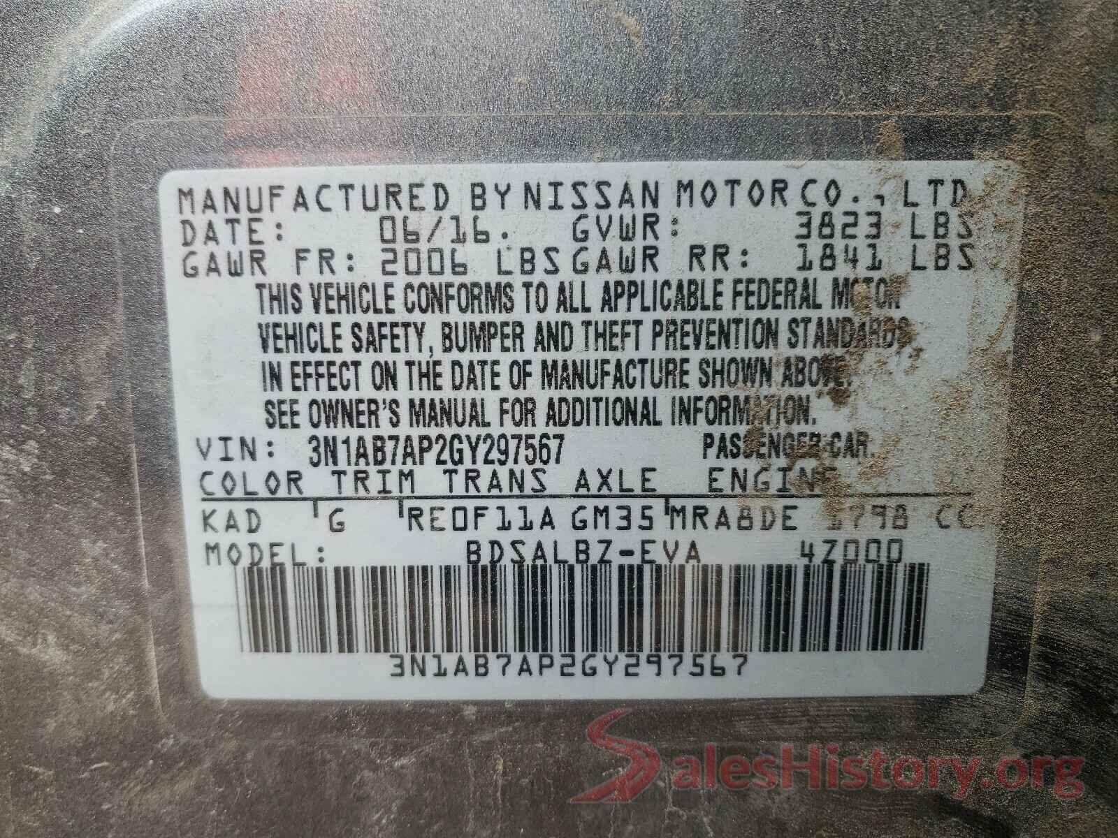 3N1AB7AP2GY297567 2016 NISSAN SENTRA