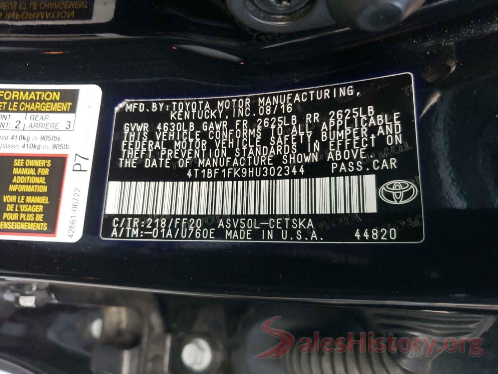 4T1BF1FK9HU302344 2017 TOYOTA CAMRY