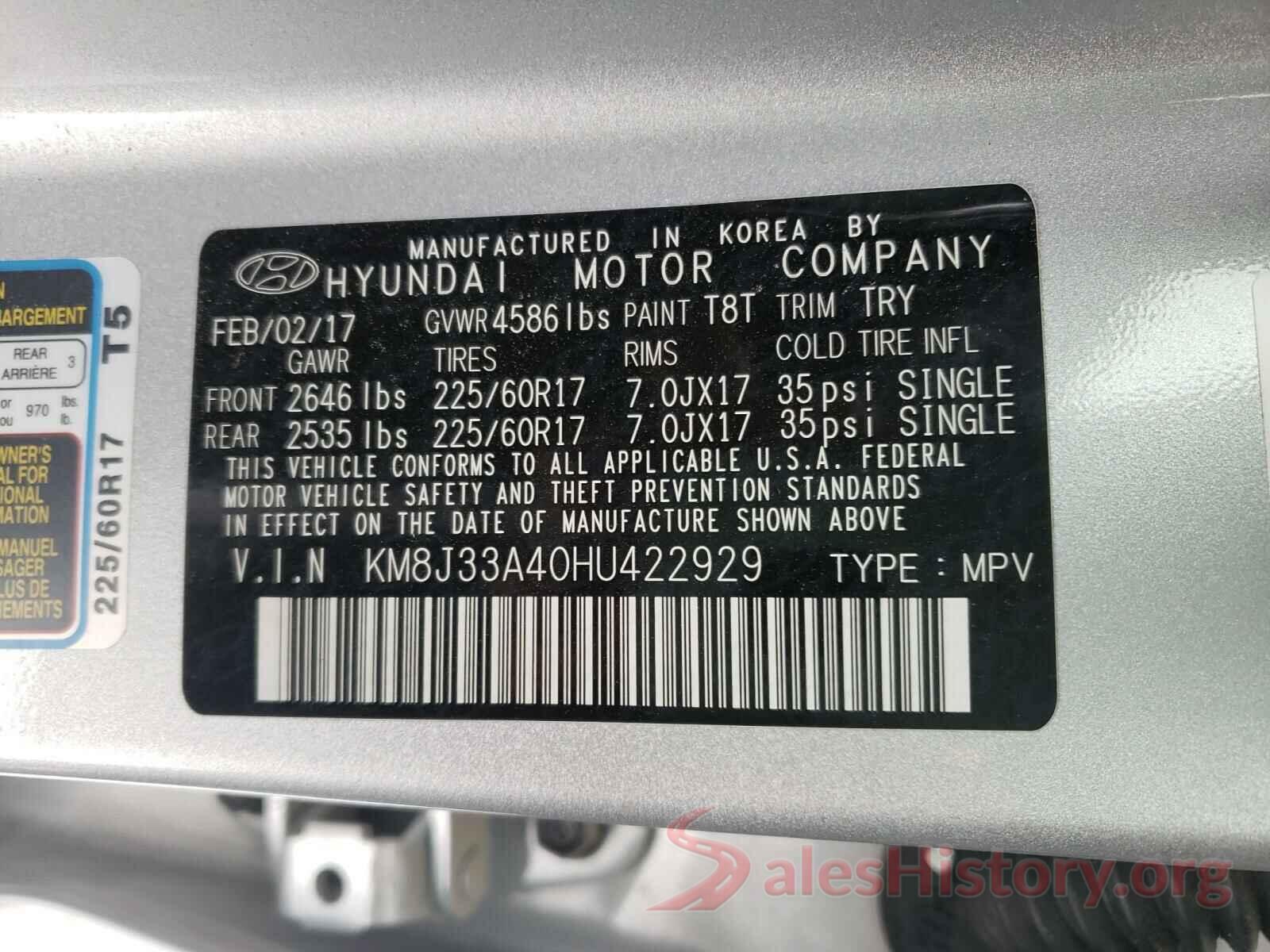 KM8J33A40HU422929 2017 HYUNDAI TUCSON