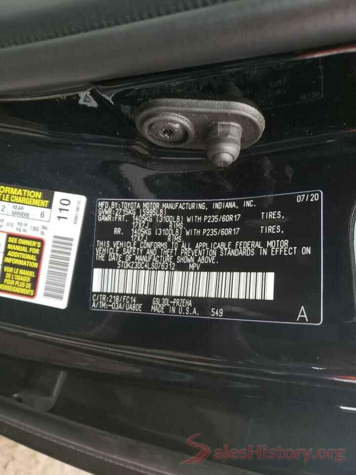 5TDKZ3DC4LS076312 2020 TOYOTA SIENNA