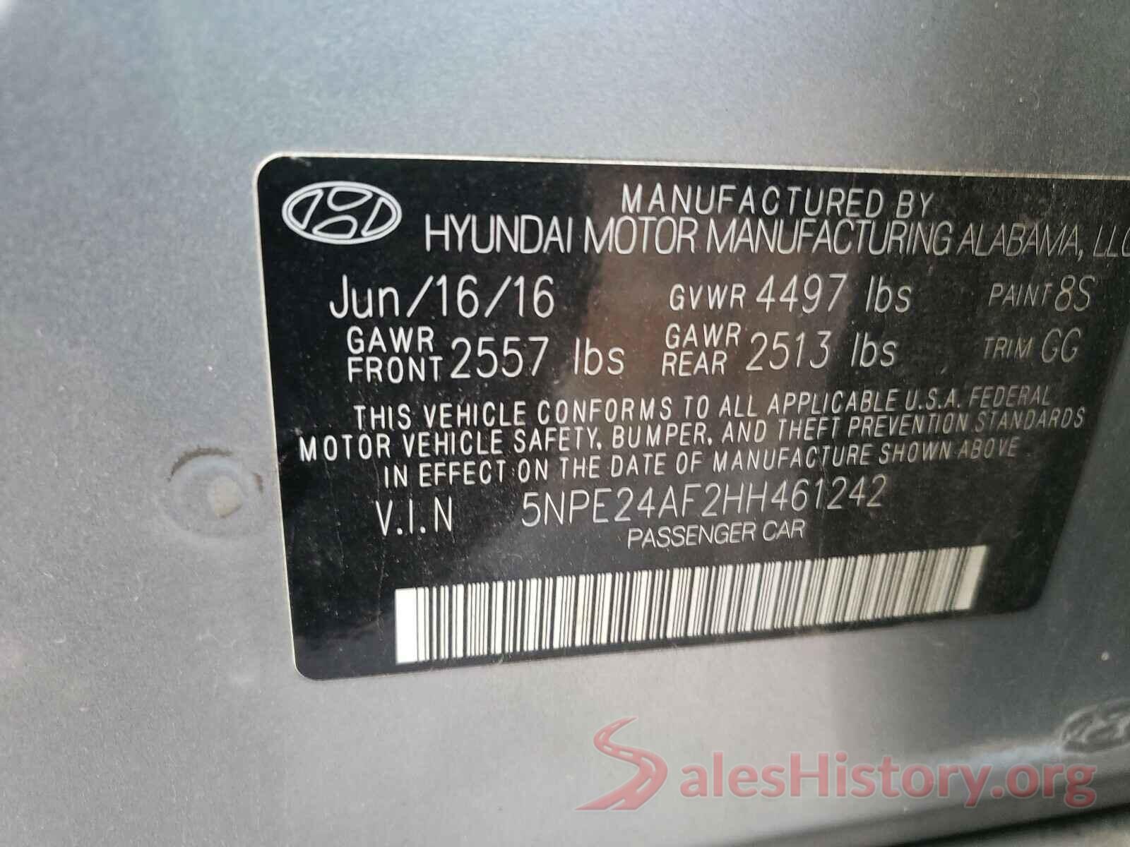 5NPE24AF2HH461242 2017 HYUNDAI SONATA