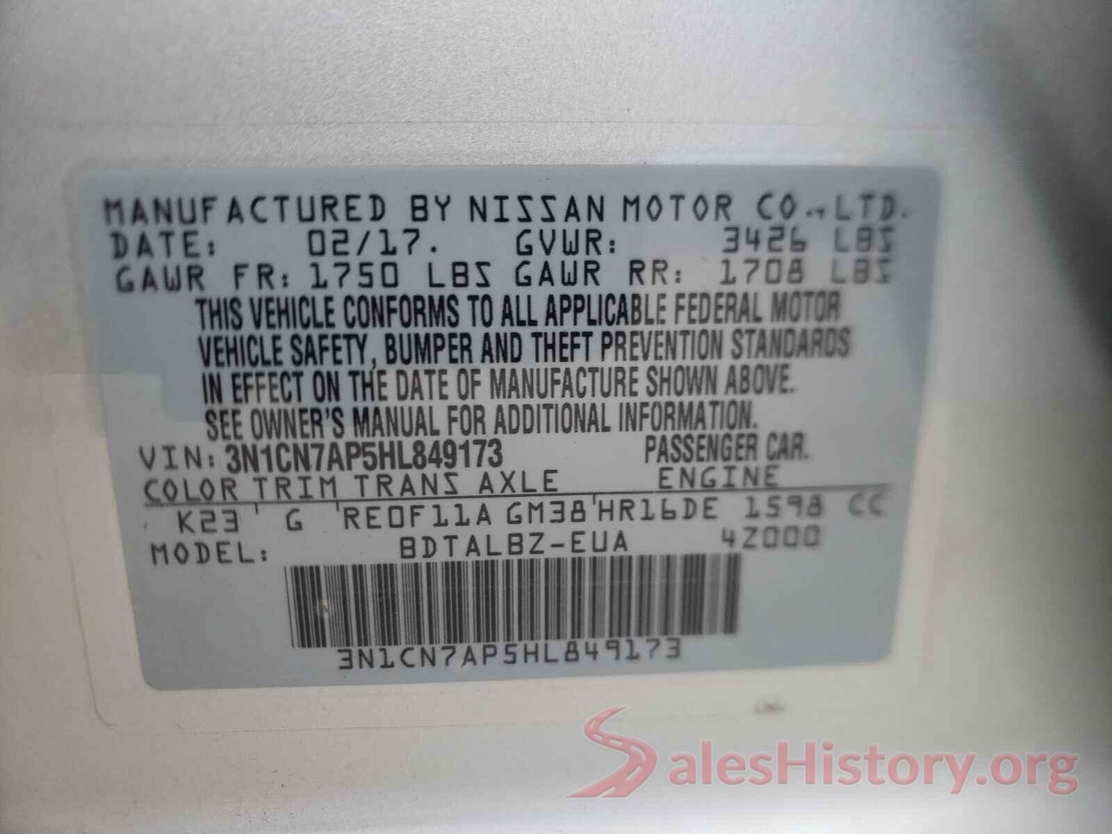 3N1CN7AP5HL849173 2017 NISSAN VERSA