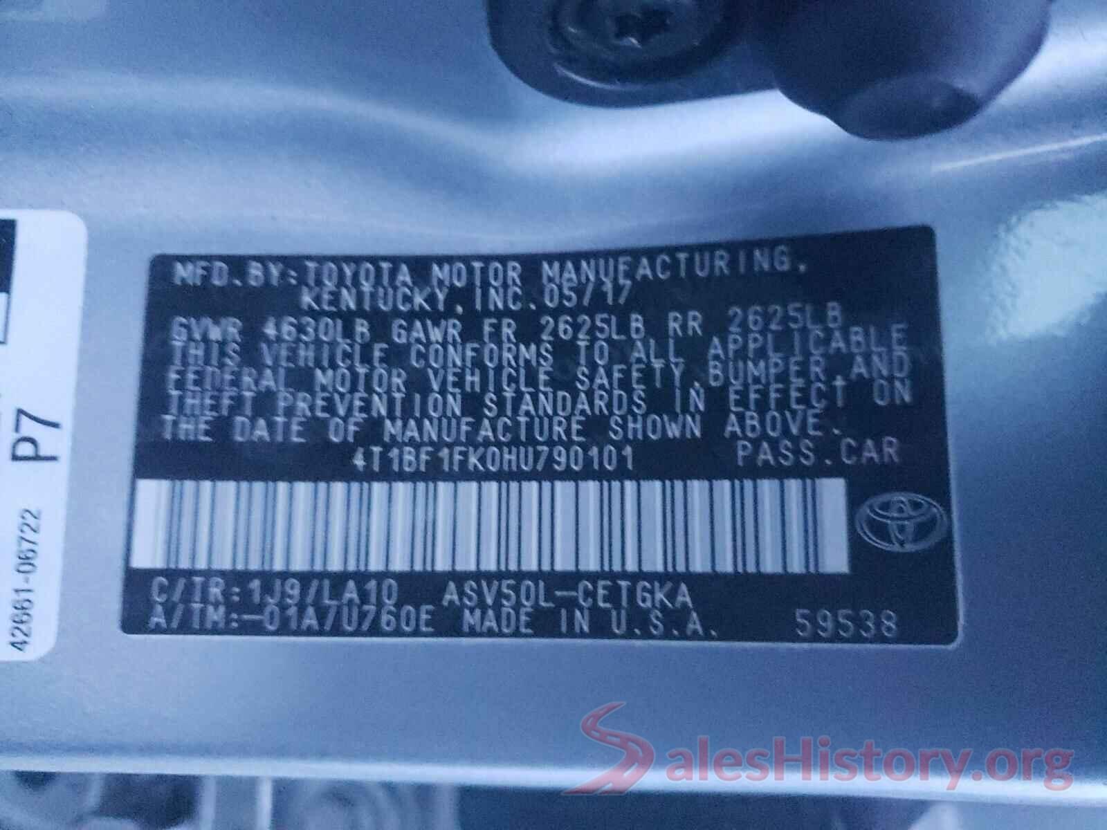 4T1BF1FK0HU790101 2017 TOYOTA CAMRY