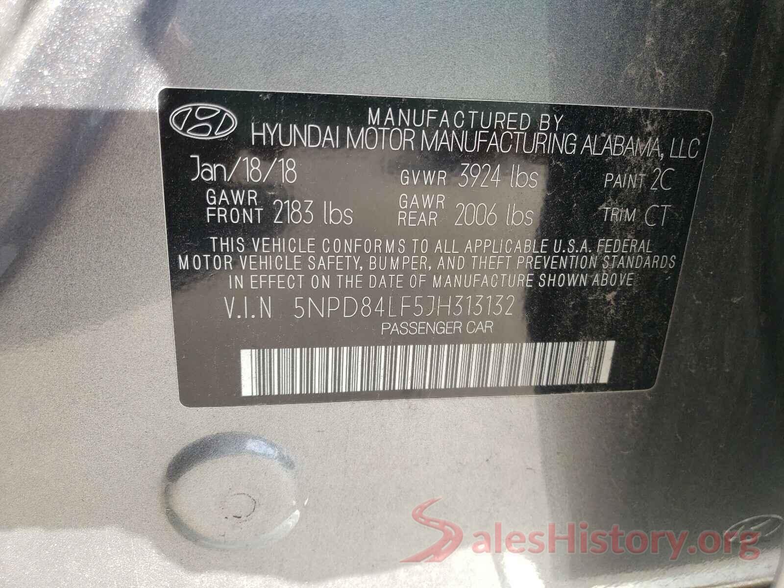 5NPD84LF5JH313132 2018 HYUNDAI ELANTRA