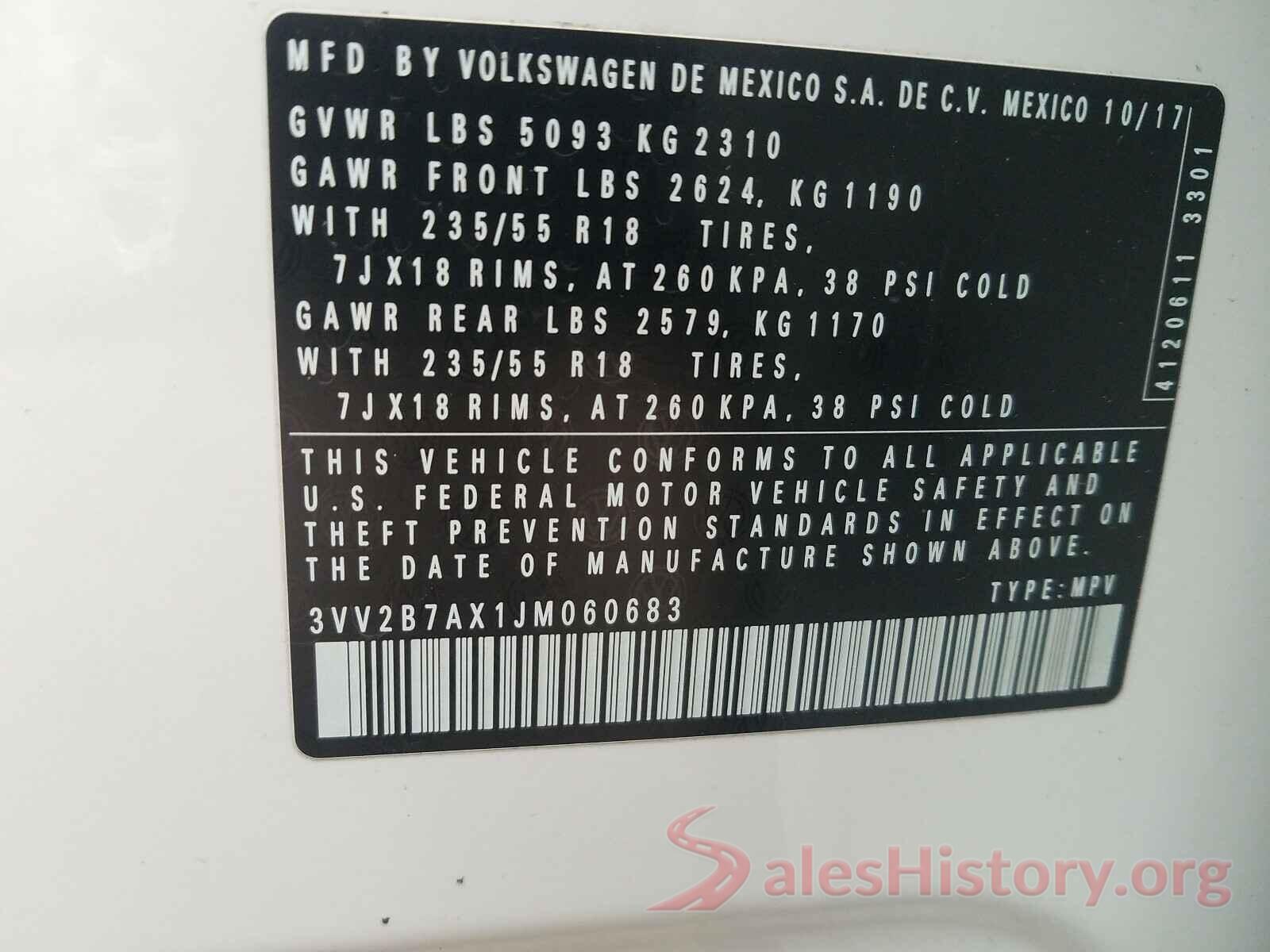 3VV2B7AX1JM060683 2018 VOLKSWAGEN TIGUAN