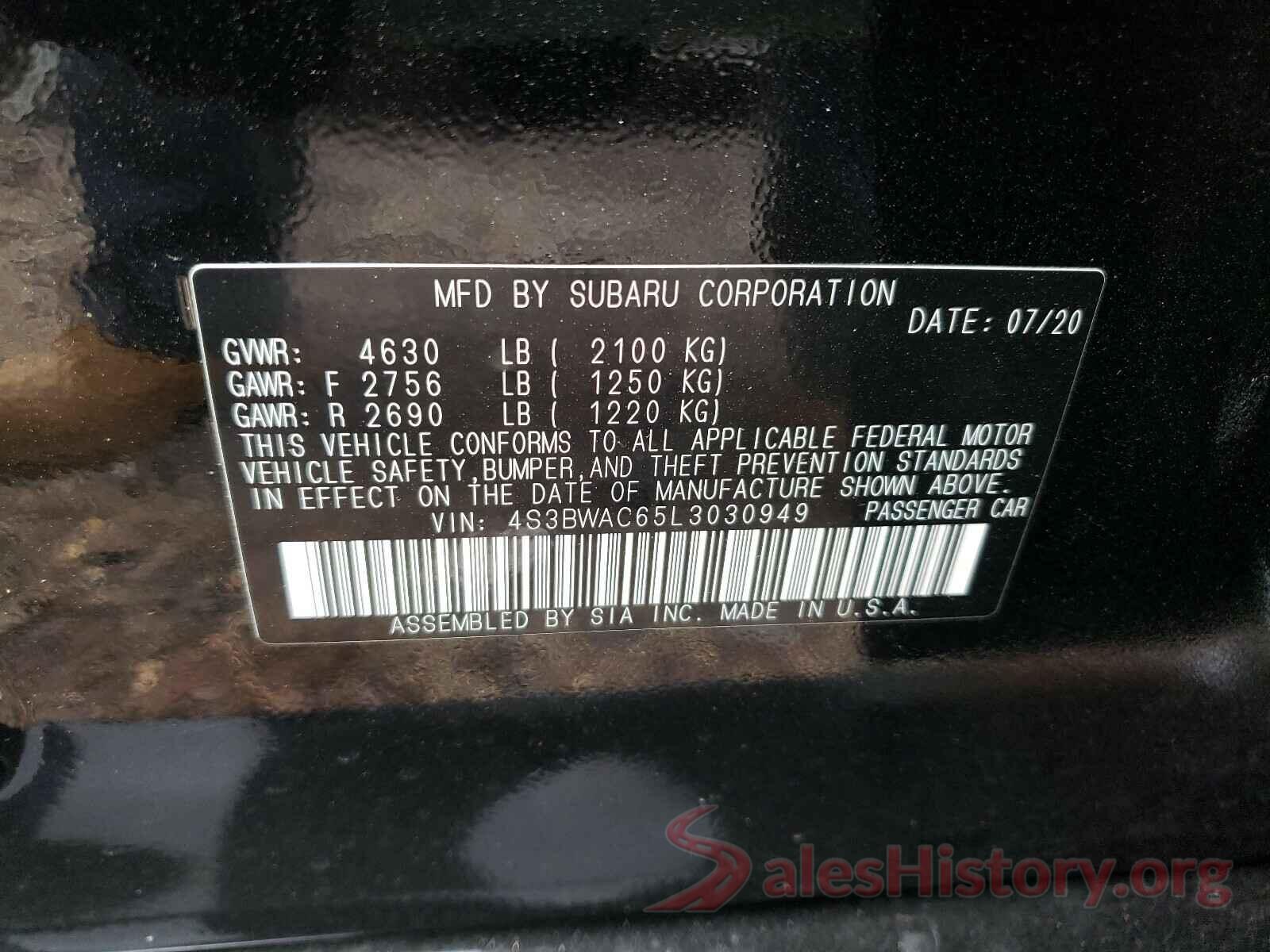 4S3BWAC65L3030949 2020 SUBARU LEGACY