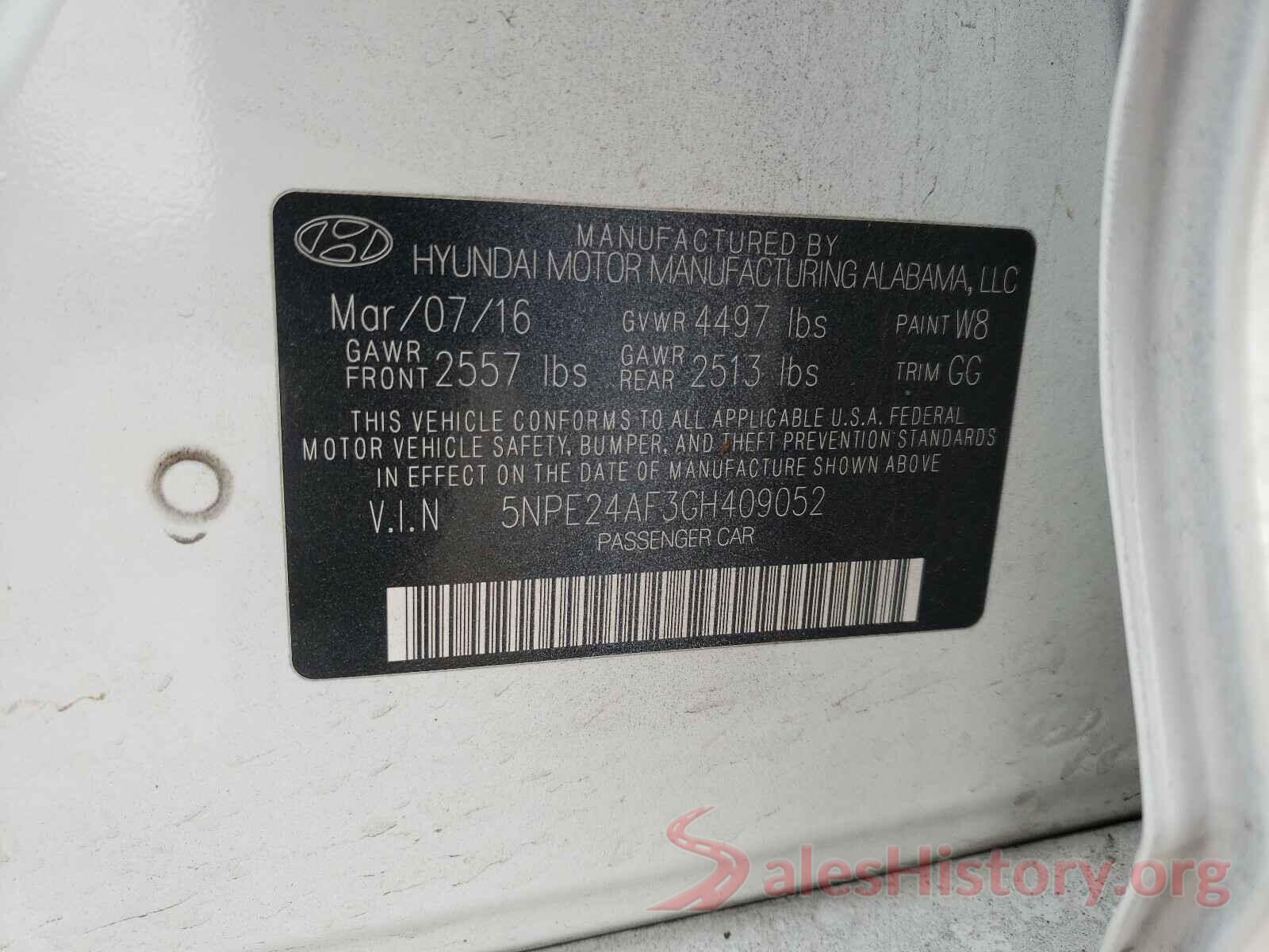 5NPE24AF3GH409052 2016 HYUNDAI SONATA