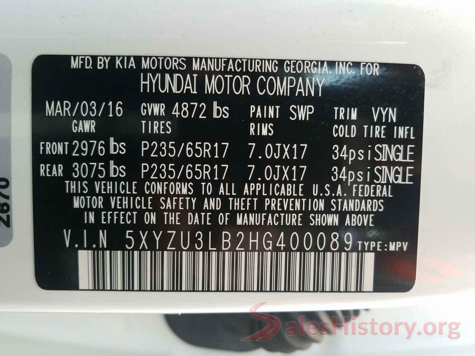 5XYZU3LB2HG400089 2017 HYUNDAI SANTA FE