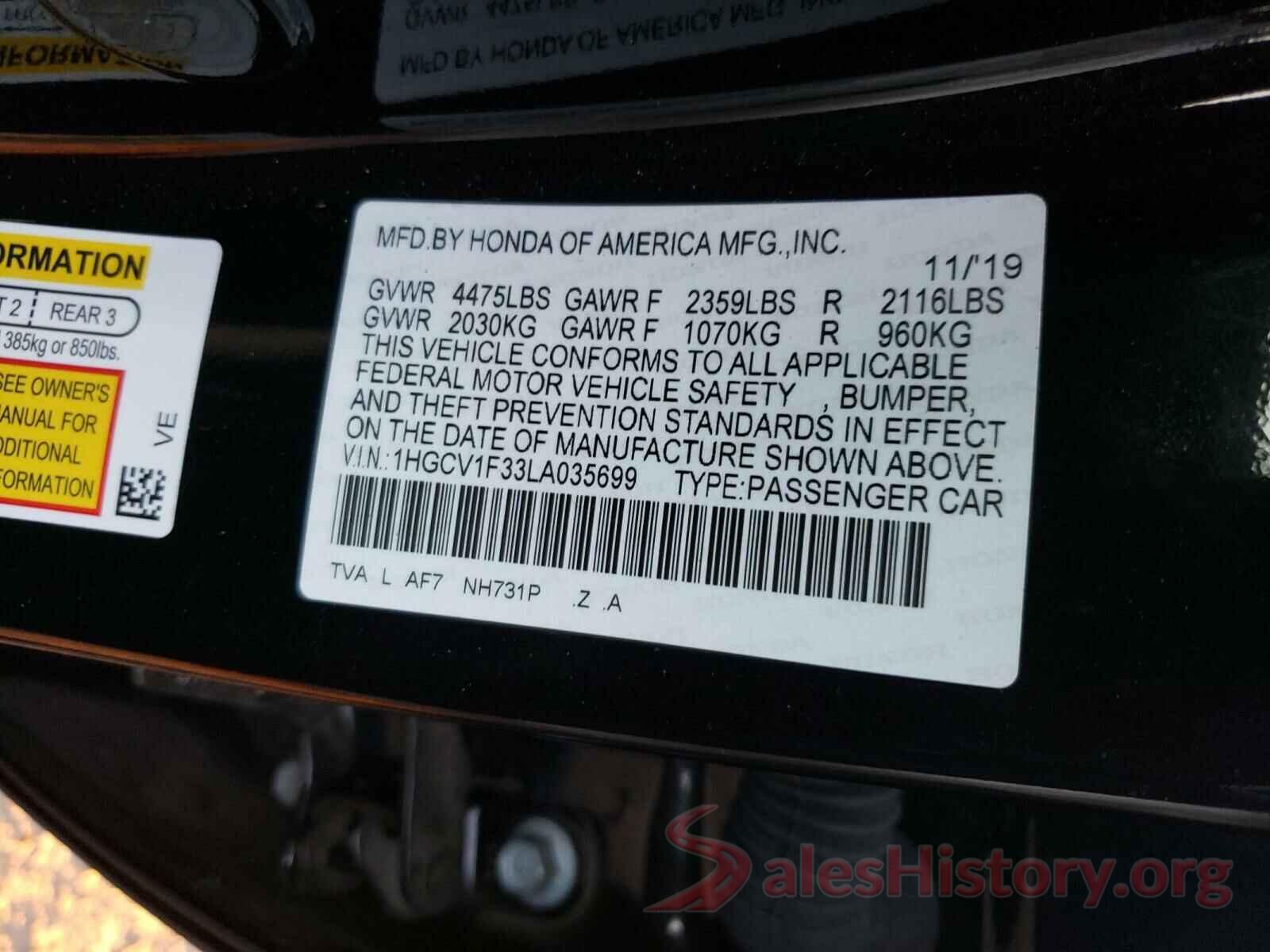 1HGCV1F33LA035699 2020 HONDA ACCORD