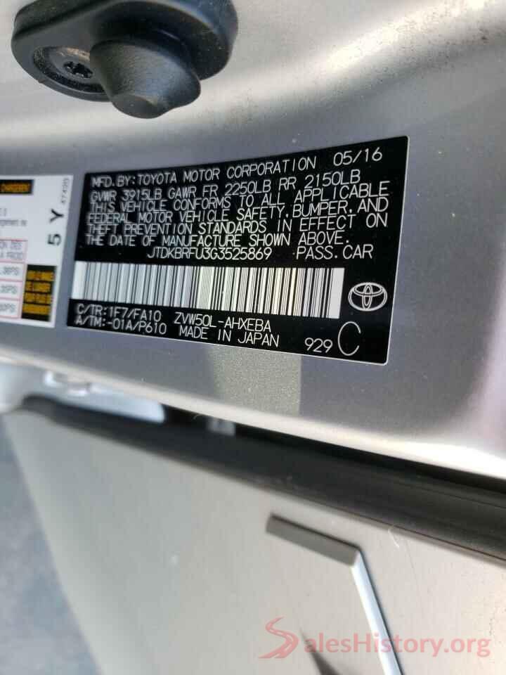 JTDKBRFU3G3525869 2016 TOYOTA PRIUS