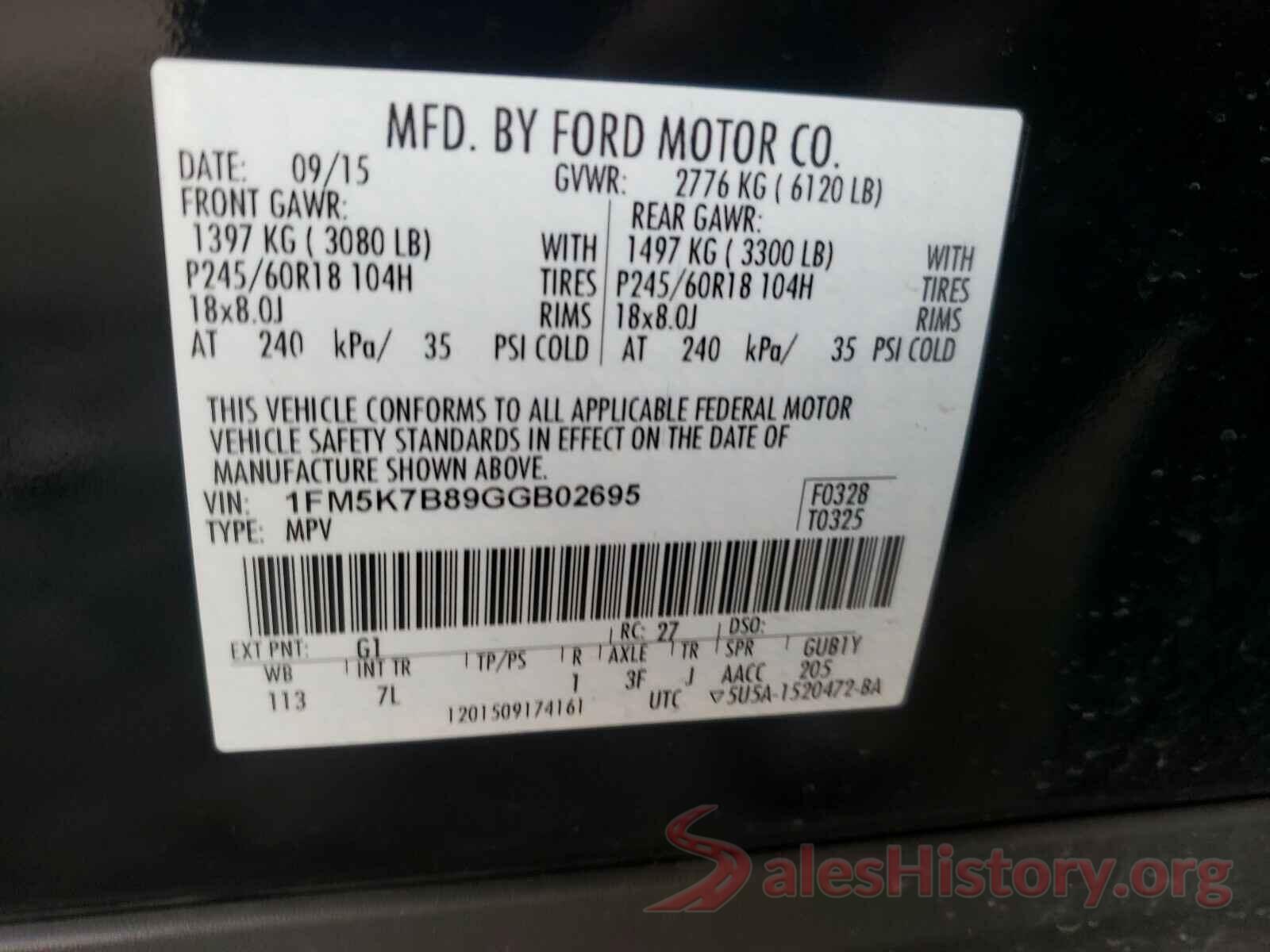 1FM5K7B89GGB02695 2016 FORD EXPLORER