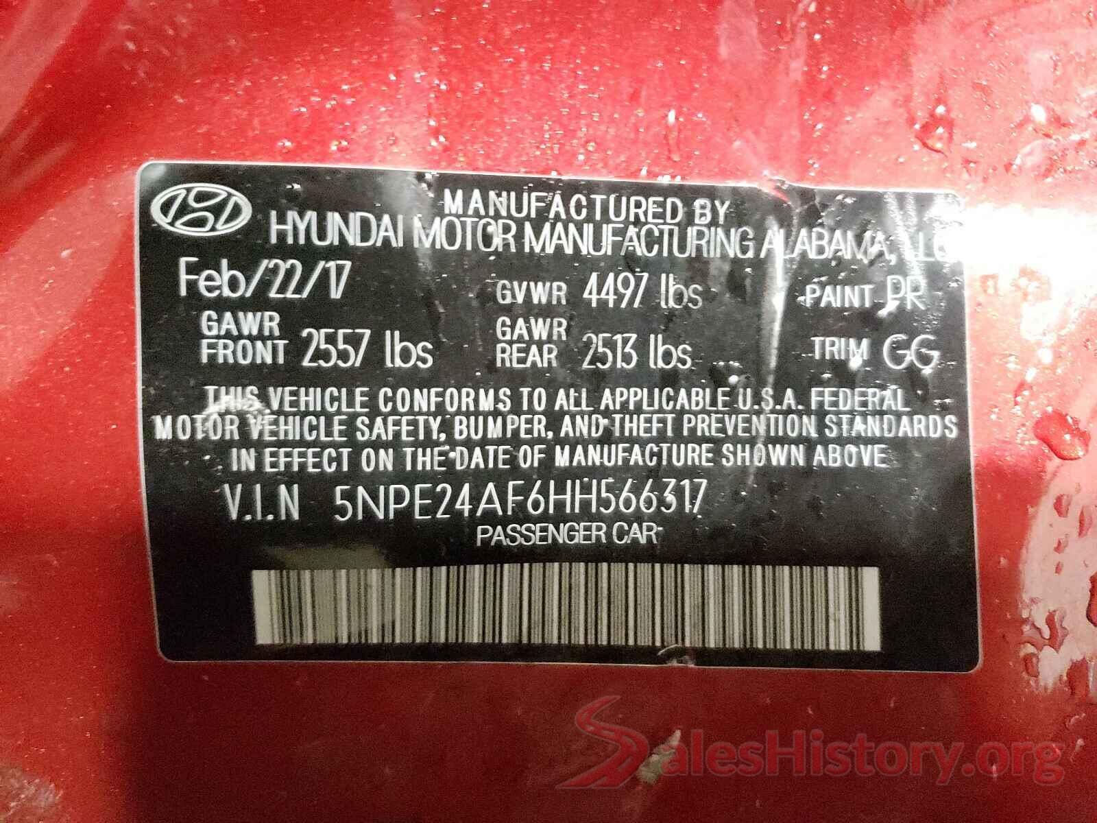 5NPE24AF6HH566317 2017 HYUNDAI SONATA