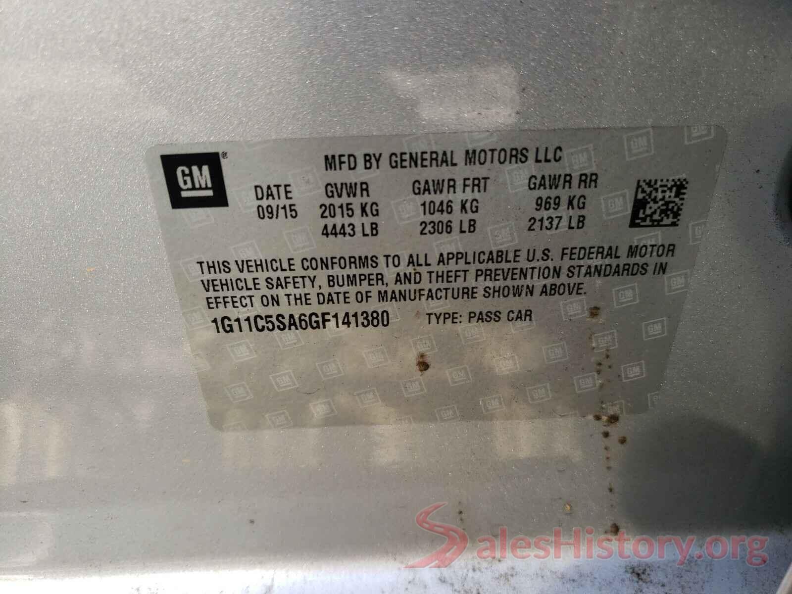 1G11C5SA6GF141380 2016 CHEVROLET MALIBU